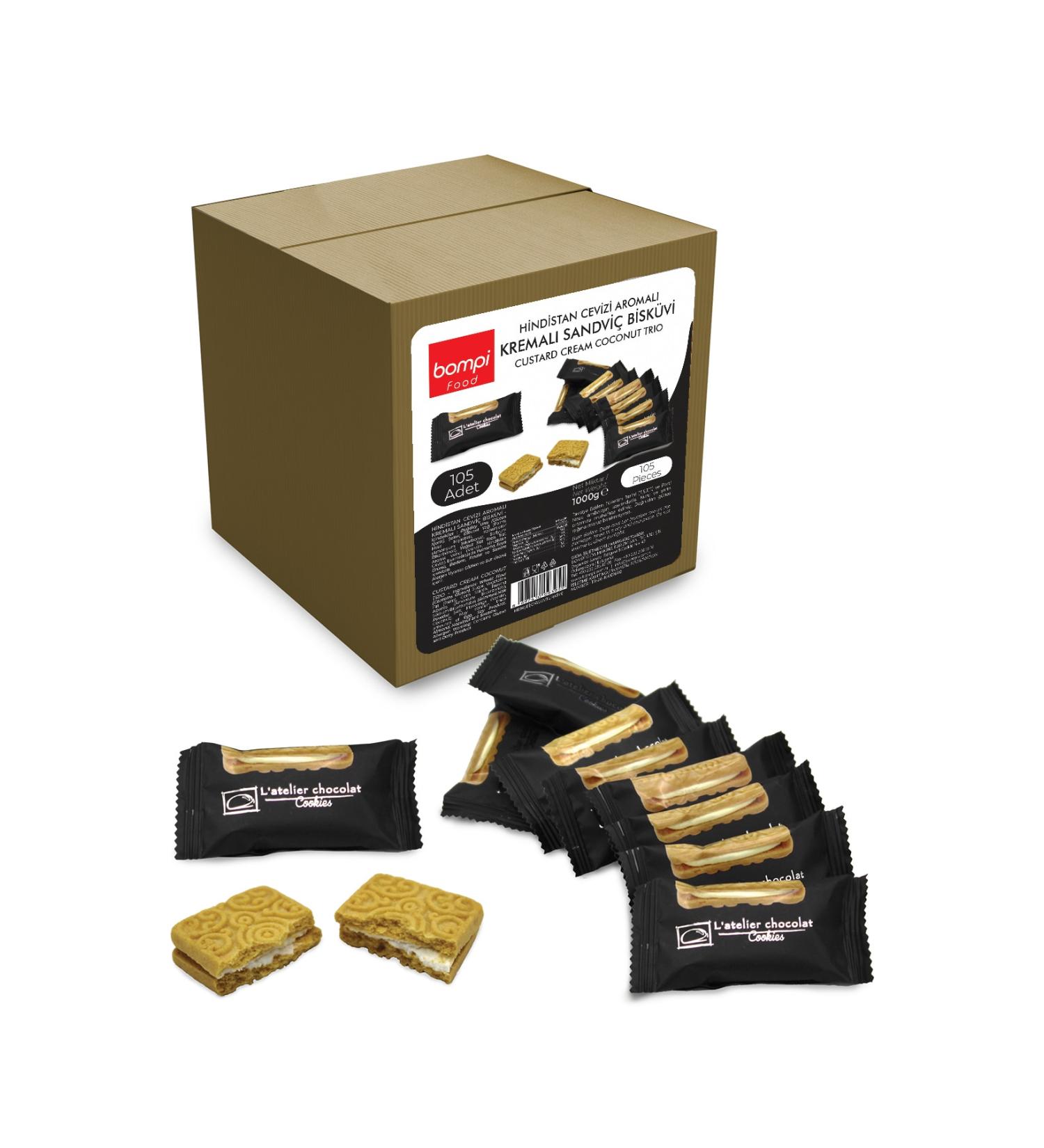 BOMPI Coconut Flavored Cream Single Pack Biscuit 1000 gr - (105 PIECES)