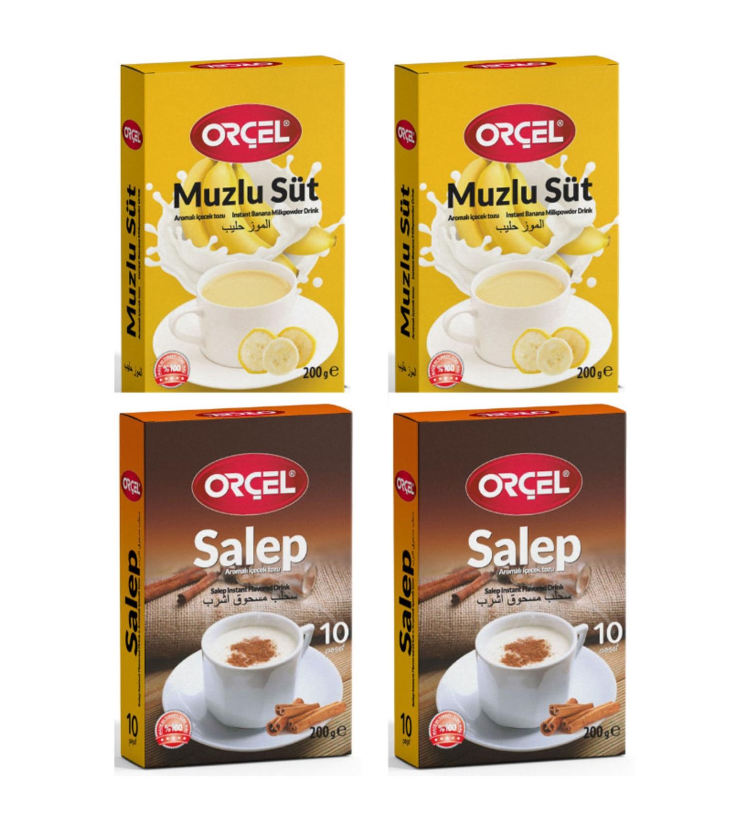 OR EL 2 Banana Milk + 2 Salep Flavored Drink Powder Oralet Tea 4x200gr.