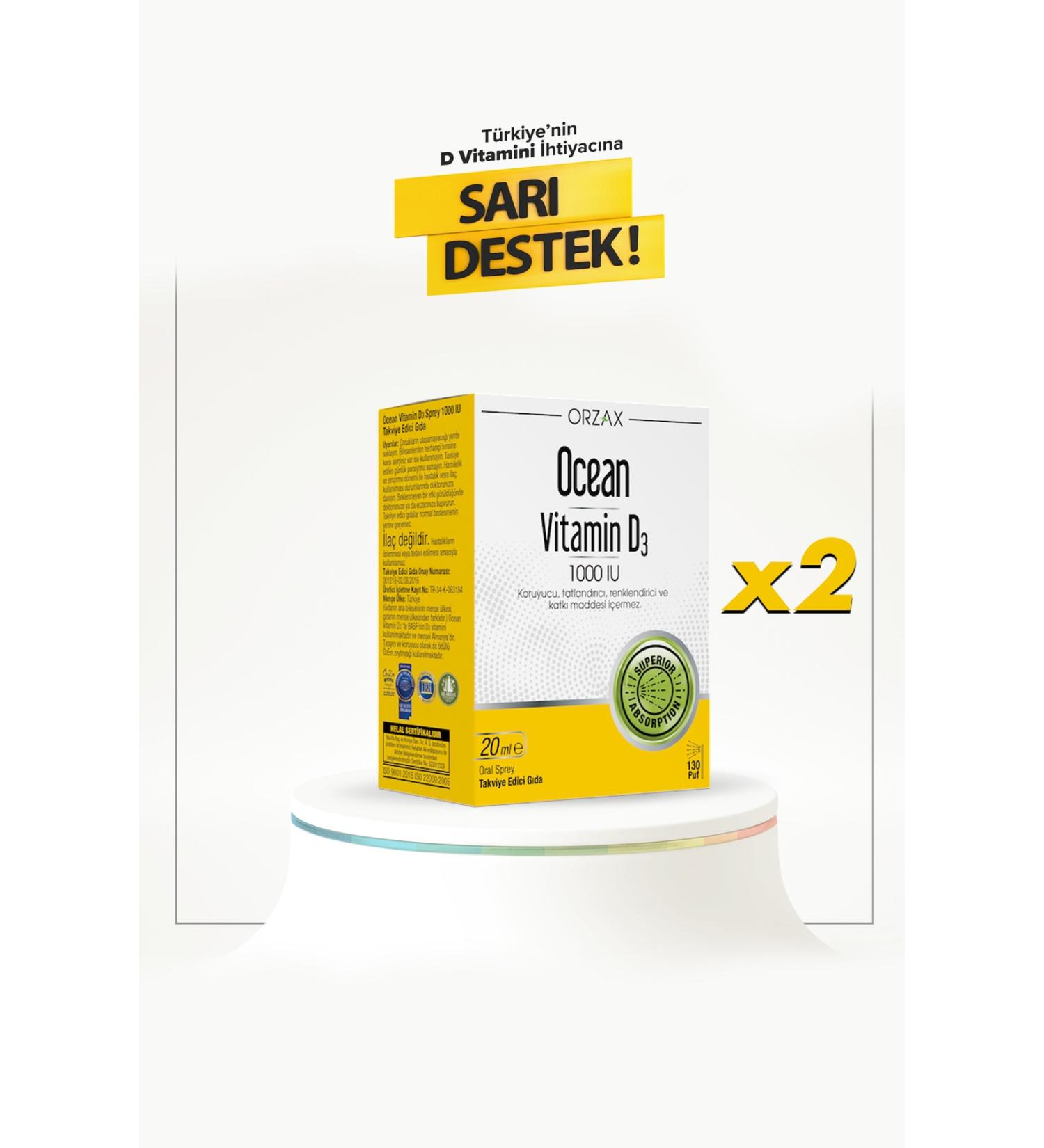 Ocean Vitamin D3 1000 Iu 20 Ml Spray 2 Pieces - Buy Online on GoSupps.com