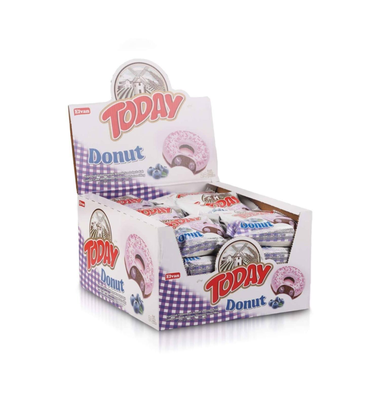 Elvan Today Donut Cake Blueberry 40gr. 24 Pieces (1 Box)