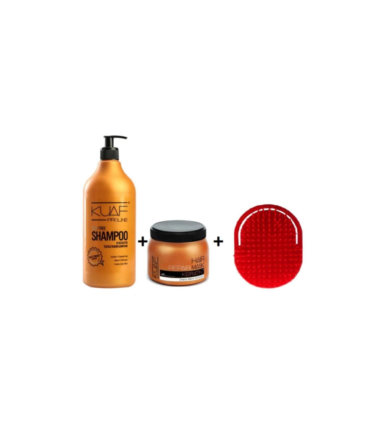 Kuaf Salt-Free Shampoo 1000 gr Keratin Hair Mask 500 ml And Star Washing Comb