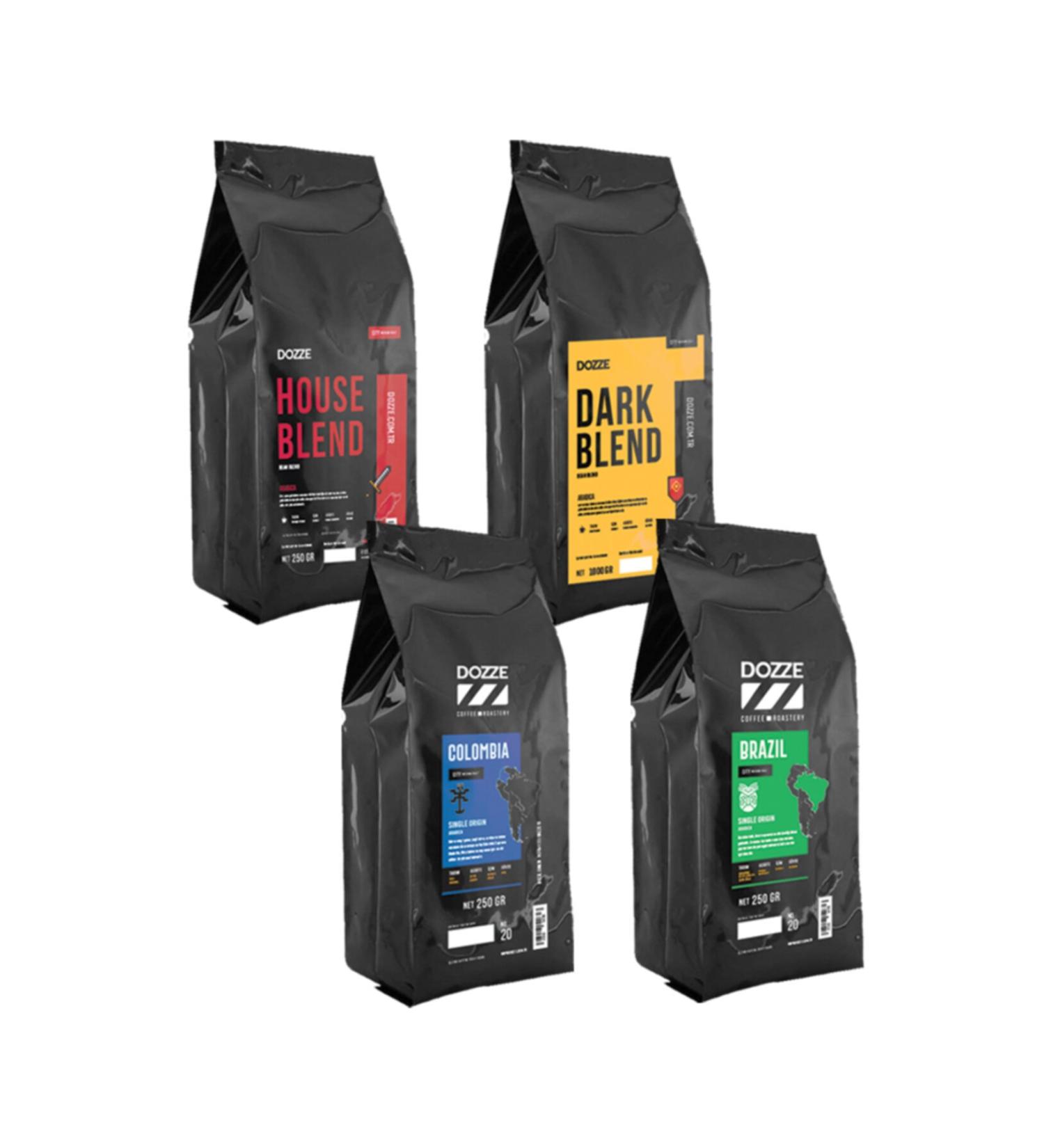 Dozze Introduction Set 4x250gr Colombia-house-dark-brazil Filter Coffee Ground Paper Filter- French Press