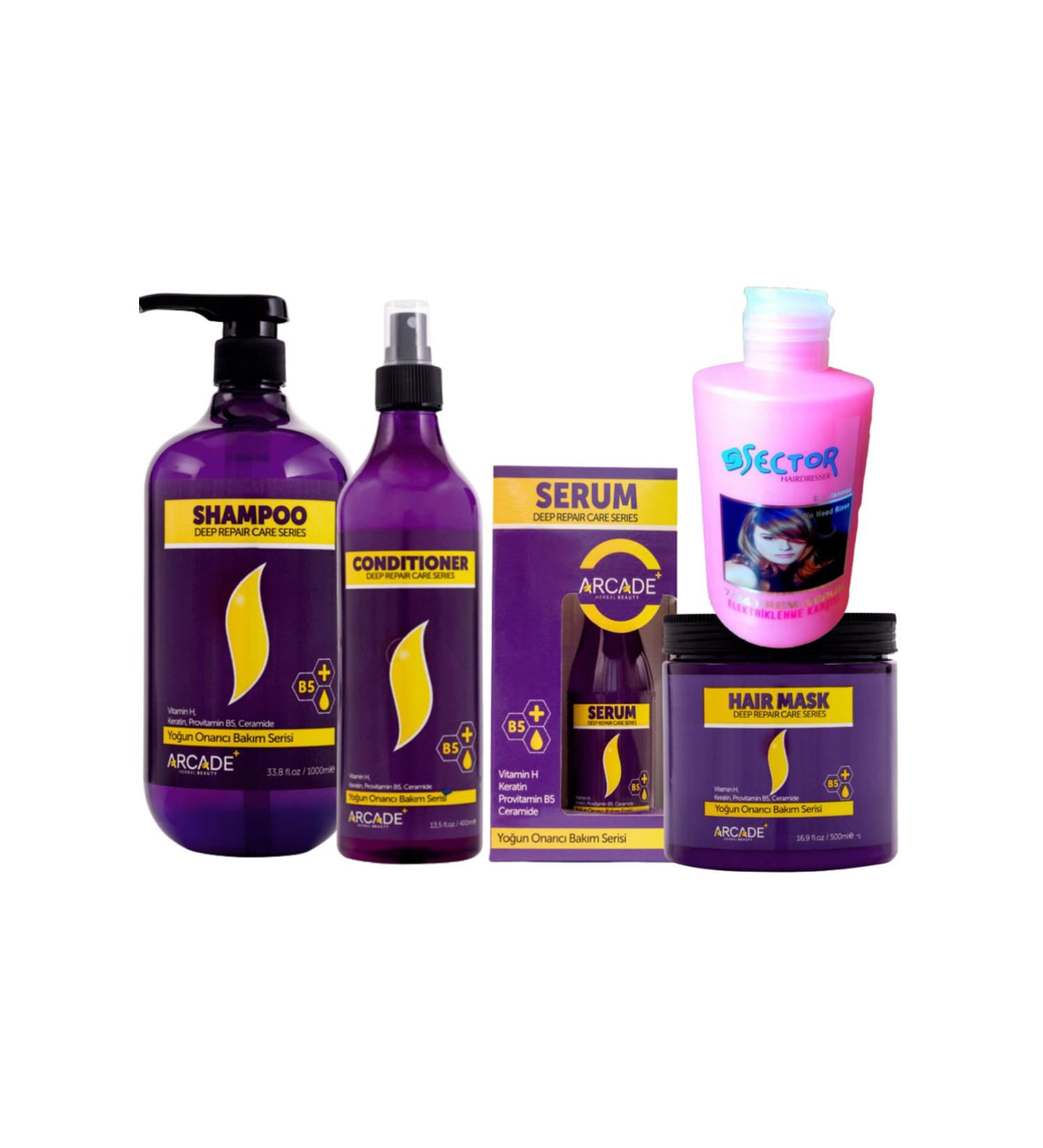 Arcade Hair Care Shampoo 1000 Ml Intensive Repair Care 5 Piece Special Hair Care Set