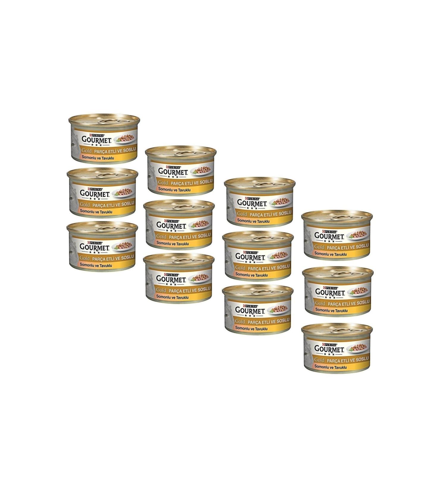 Gourmet Gold Piece Meat Sauce Salmon Chicken Cat Canned Food 85 Gr (12 Pieces)