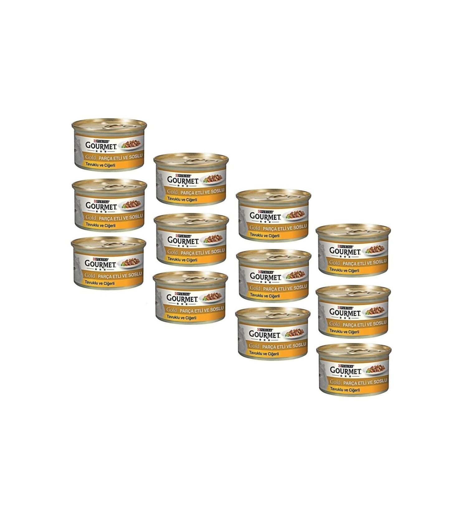 Gourmet Gold Piece Meat Gold Chicken Liver Cat Canned Food 85 Gr (12 Pieces)