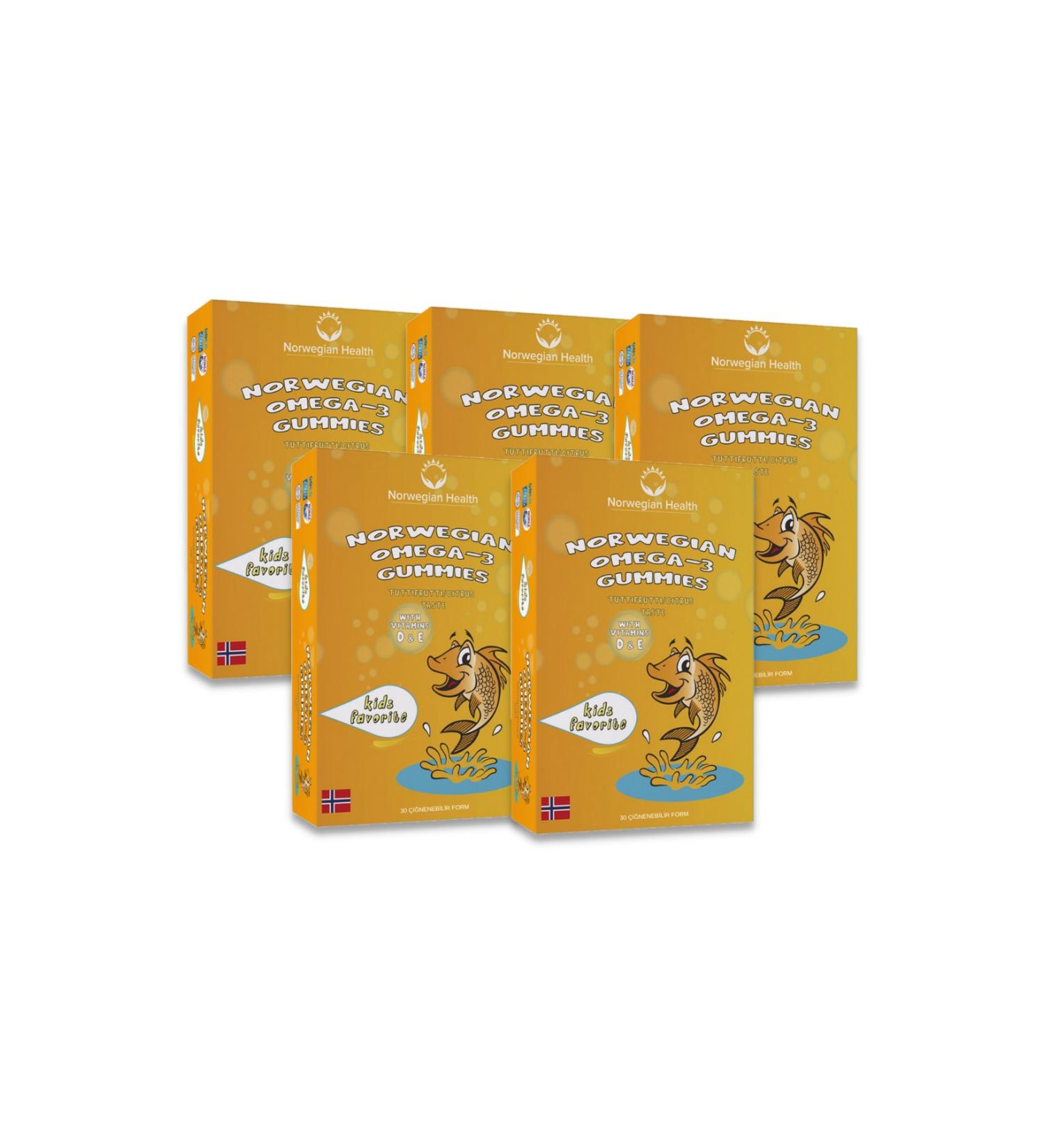 Norwegian Health Kids Tutti Frutti Flavored Omega-3 Gummies 30 Capsules X 5pcs - Buy Online on GoSupps.com