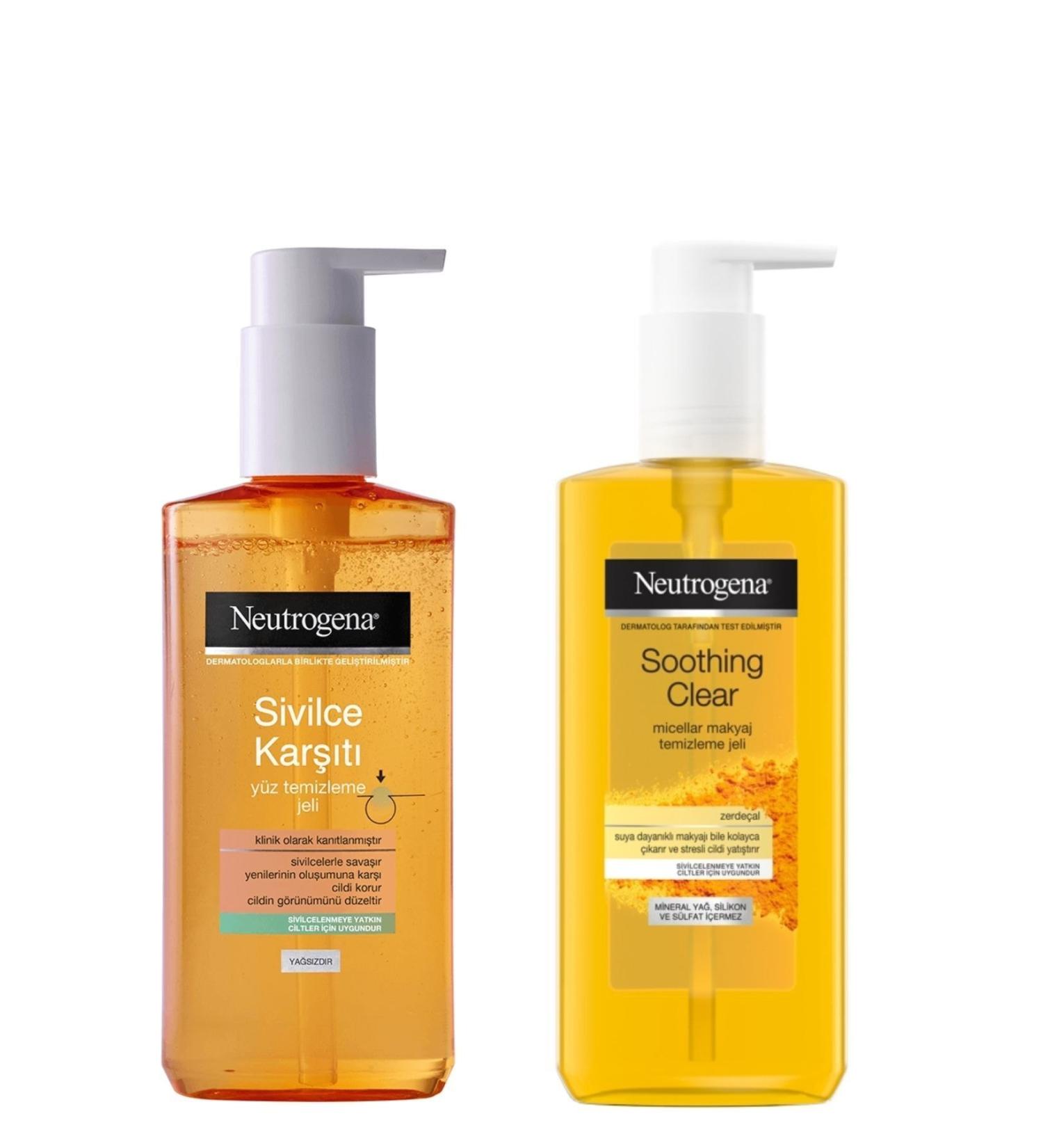 Neutrogena Anti-Acne Oil-Free Facial Cleansing Gel 200 Ml&soothing Clear Micellar Makeup Cleansing Gel 200 Ml