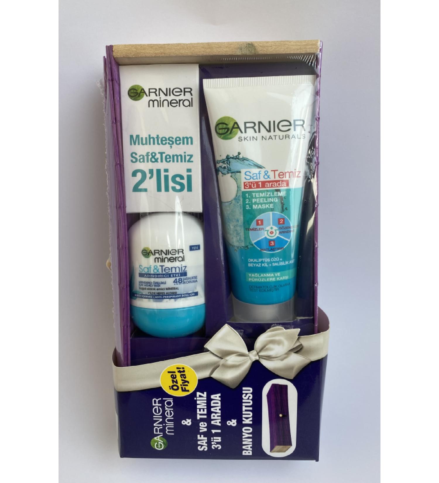 Garnier Pure & Clean 3 in 1 Cleansing Gel 150 ml and Mineral Pure & Clean Roll on and Bath Box