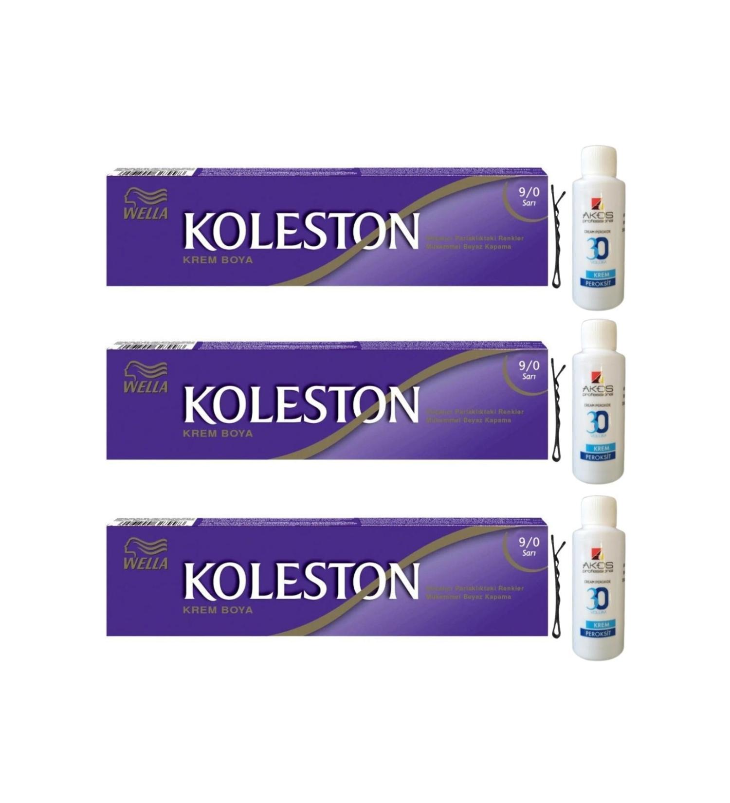 Wella Tube Hair Dye Yellow 9/0 X 3 Pieces + Akos 30 Volume Oxidant 3 Pieces