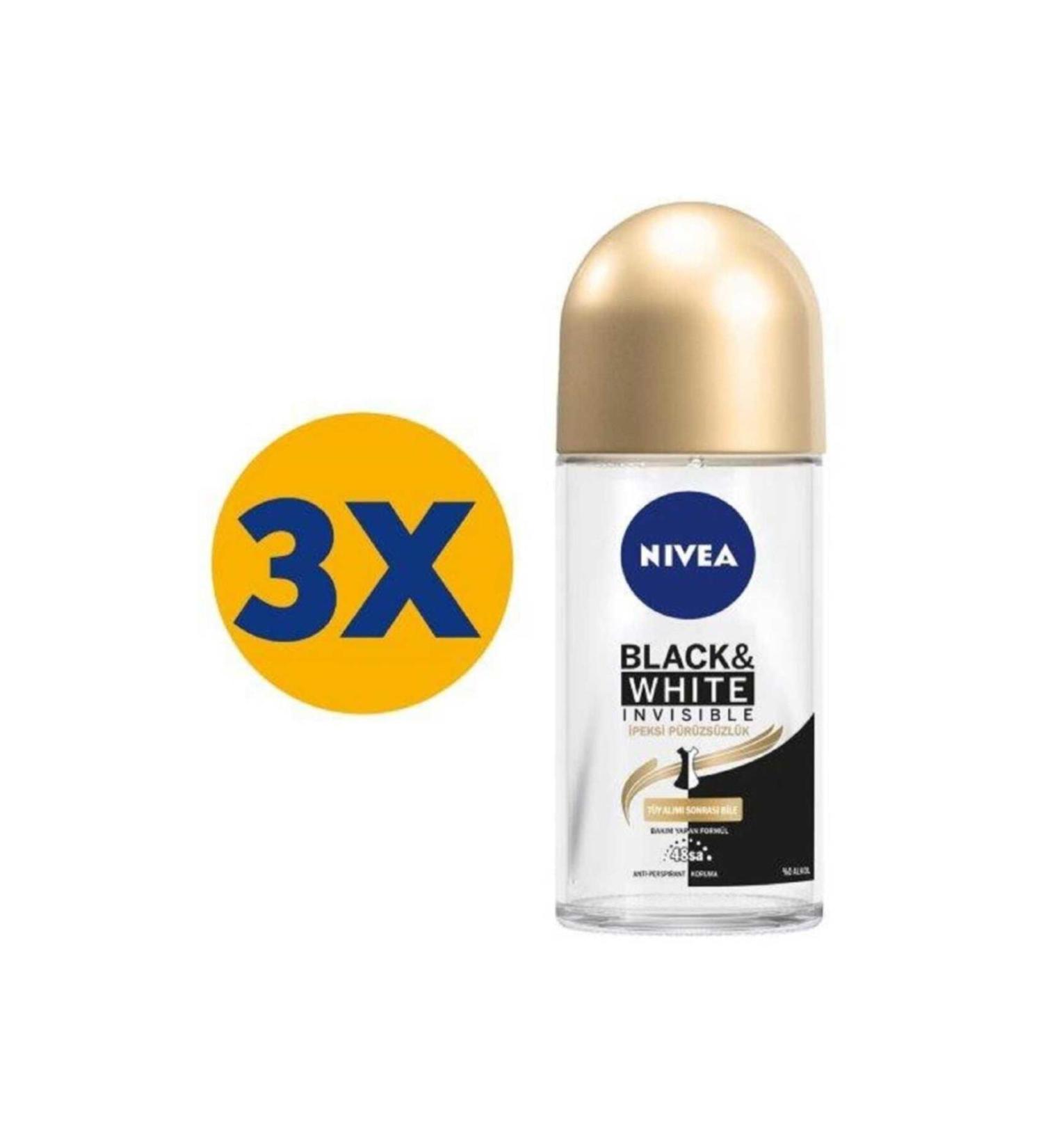 NIVEA Black & White Silky Smooth Roll On 50 ml X3