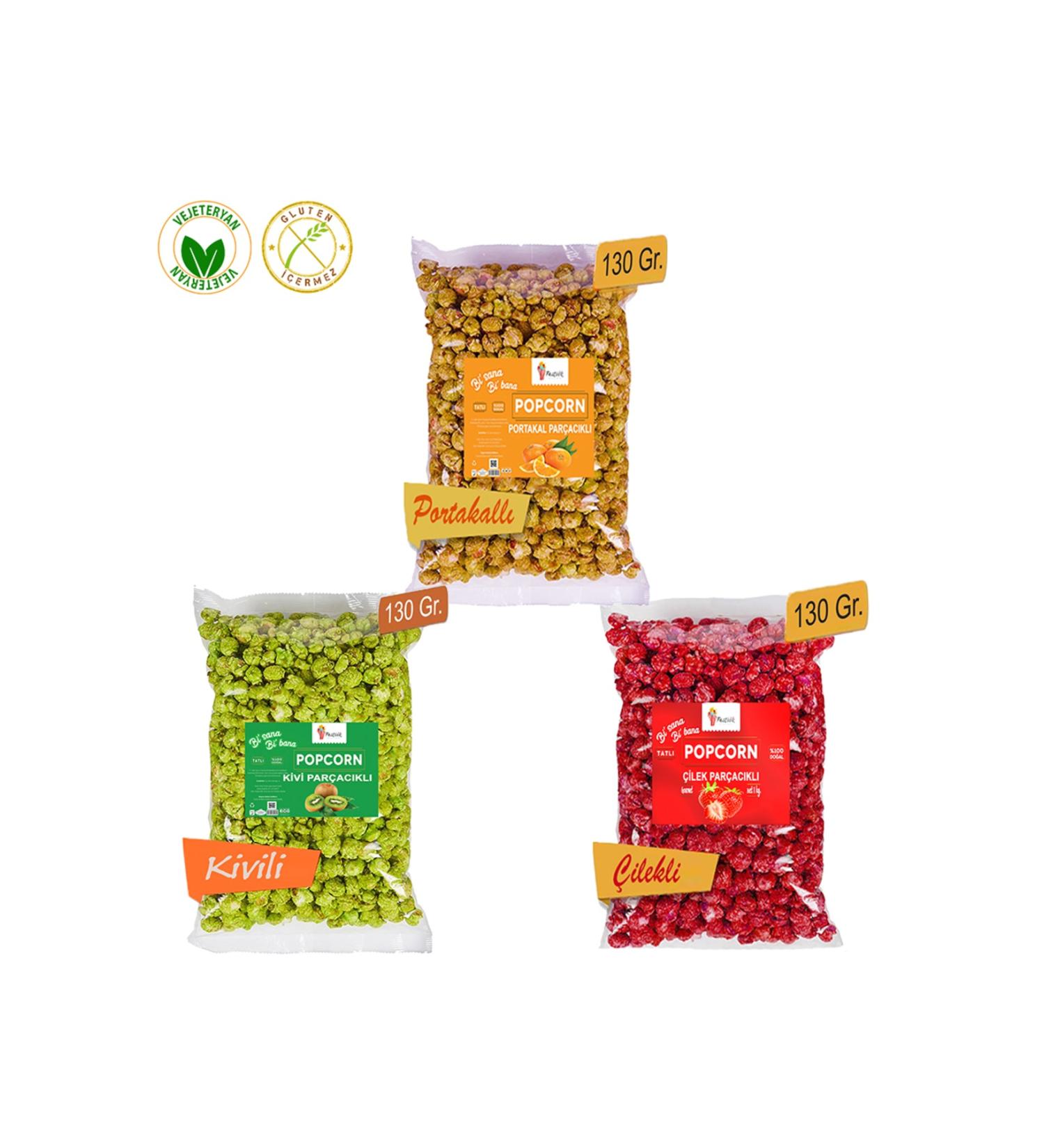 Festiva 3 Pack Mixed Popcorn with Fruit Pieces / Popcorn Set 130 gr. - Strawberry Orange Kiwi - Buy Online on GoSupps.com