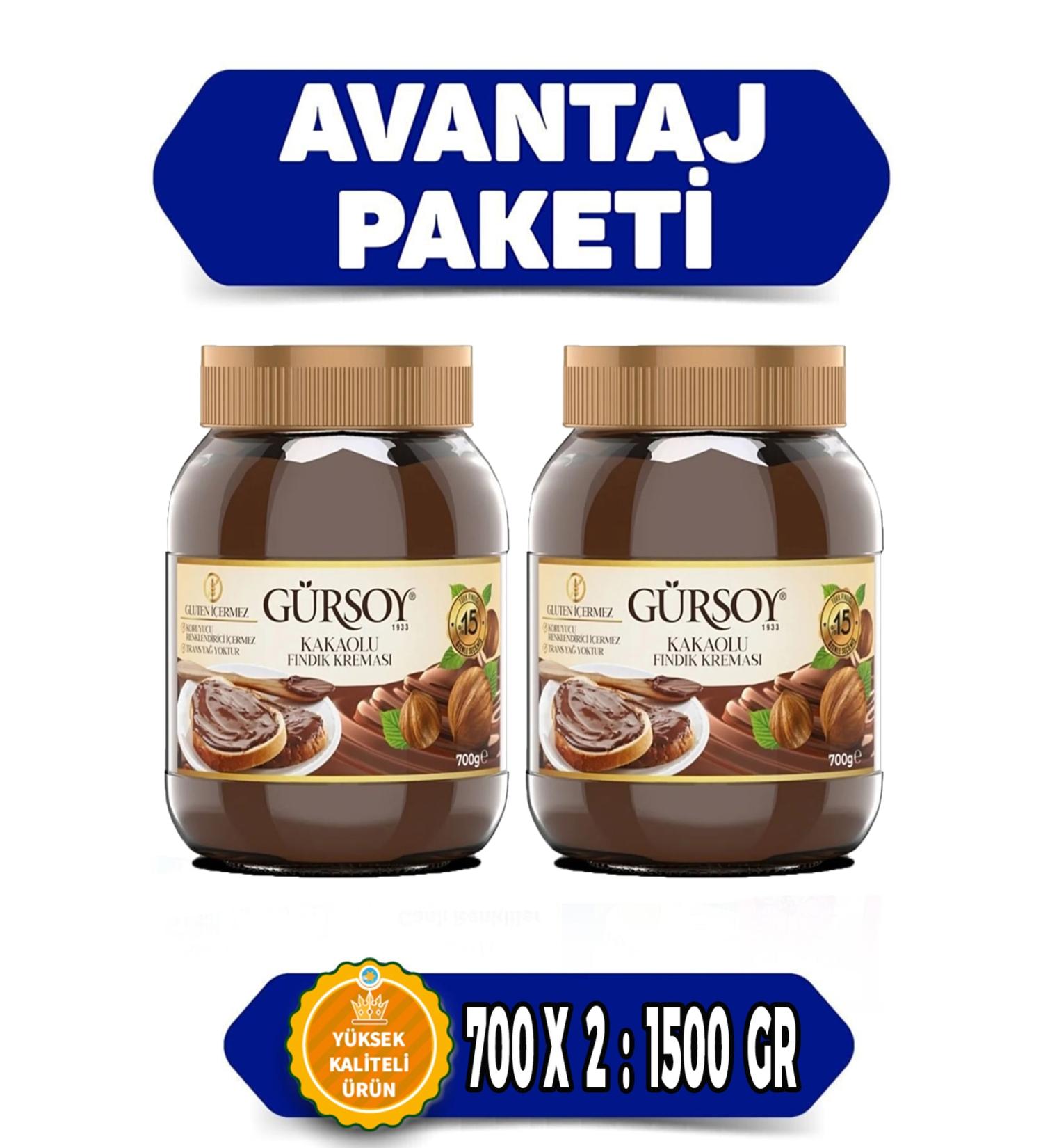 Gursoy Cocoa Hazelnut Cream Without Colorants and Preservatives Advantage Package 2 Pieces