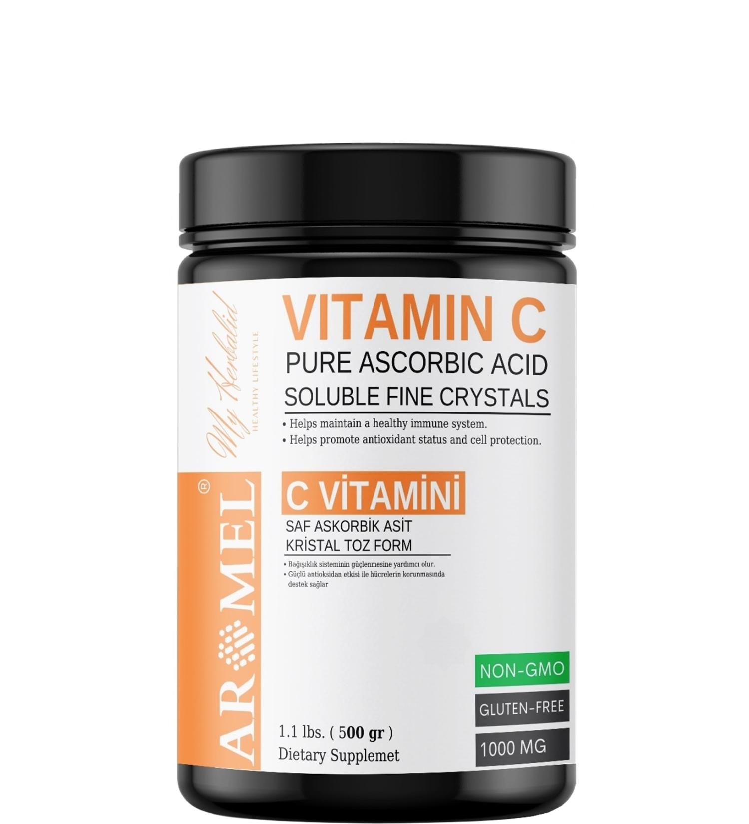 Aromel Vitamin C 500 gr | Ascorbic Acid | Europe Extra Pure | Edible Powder Form - Buy Online on GoSupps.com