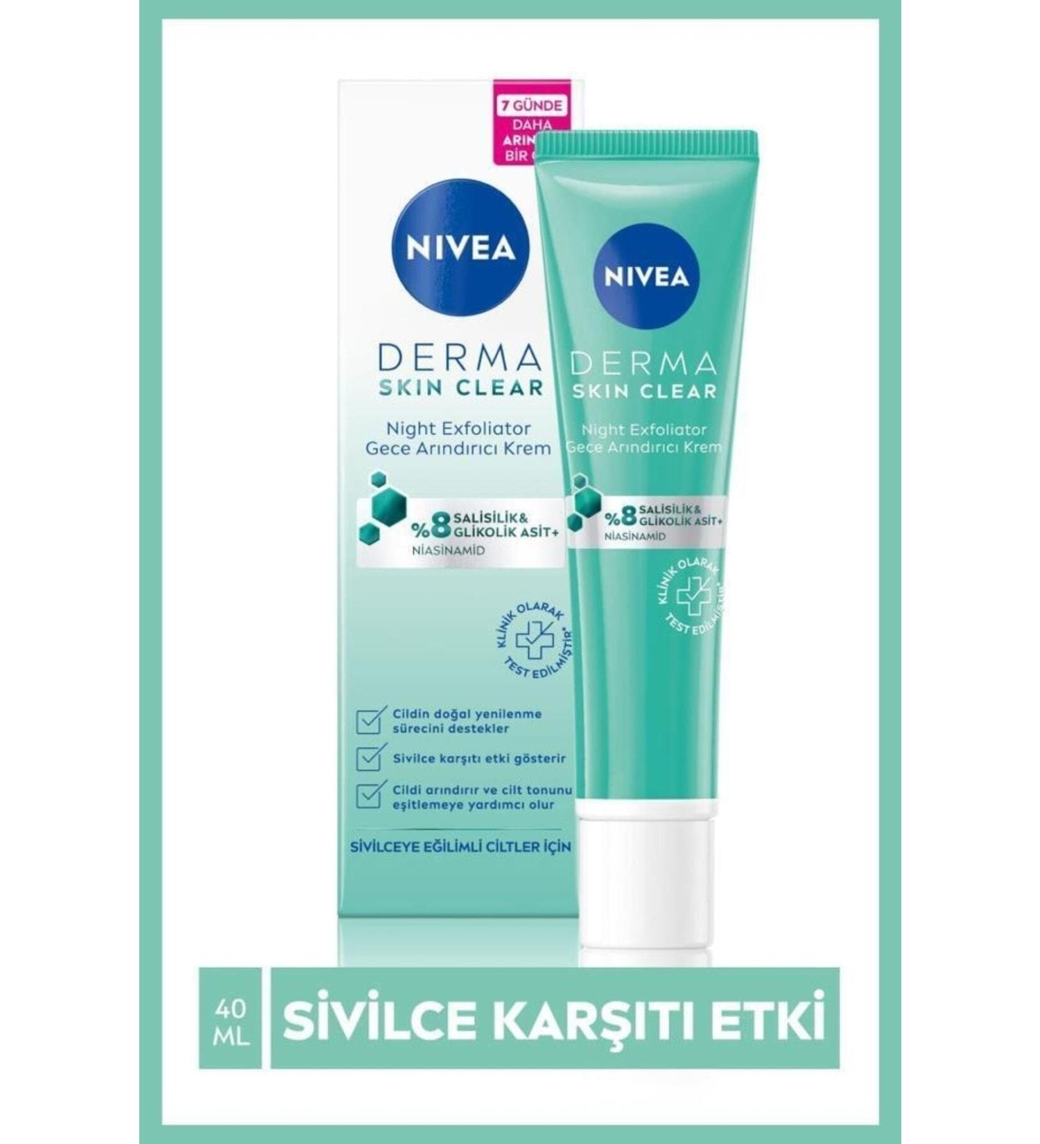 NIVEA Derma Skin Clear Night Exfoliator Anti-Acne Night Purifying Cream**40ml With Salicylic Acid - Buy Online on GoSupps.com