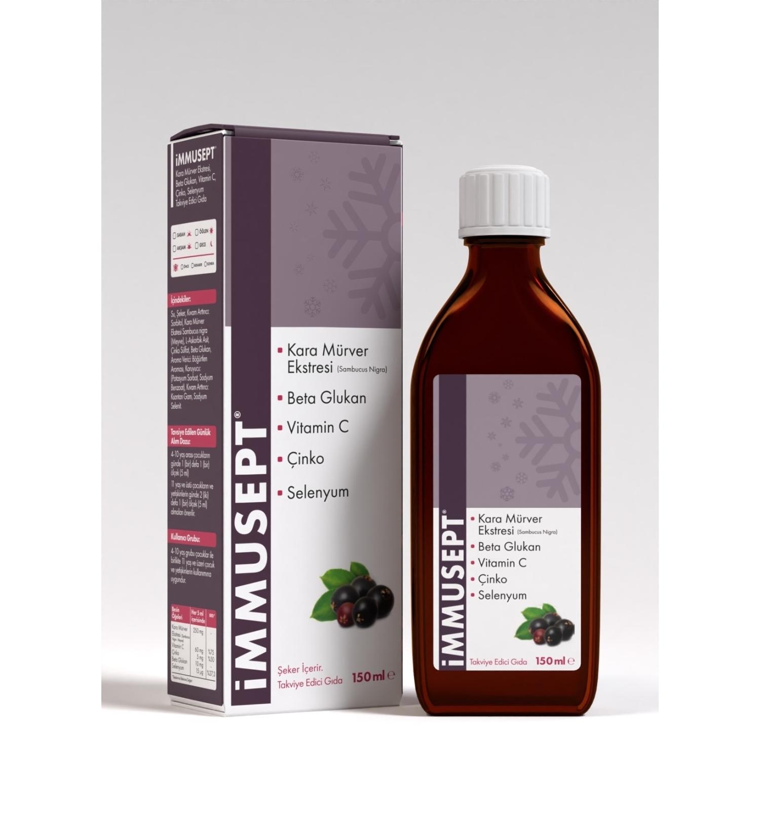 Immusept Black Elderberry Extract Beta Glucan Vitamin C Zinc Syrup 150 Ml - Buy Online on GoSupps.com
