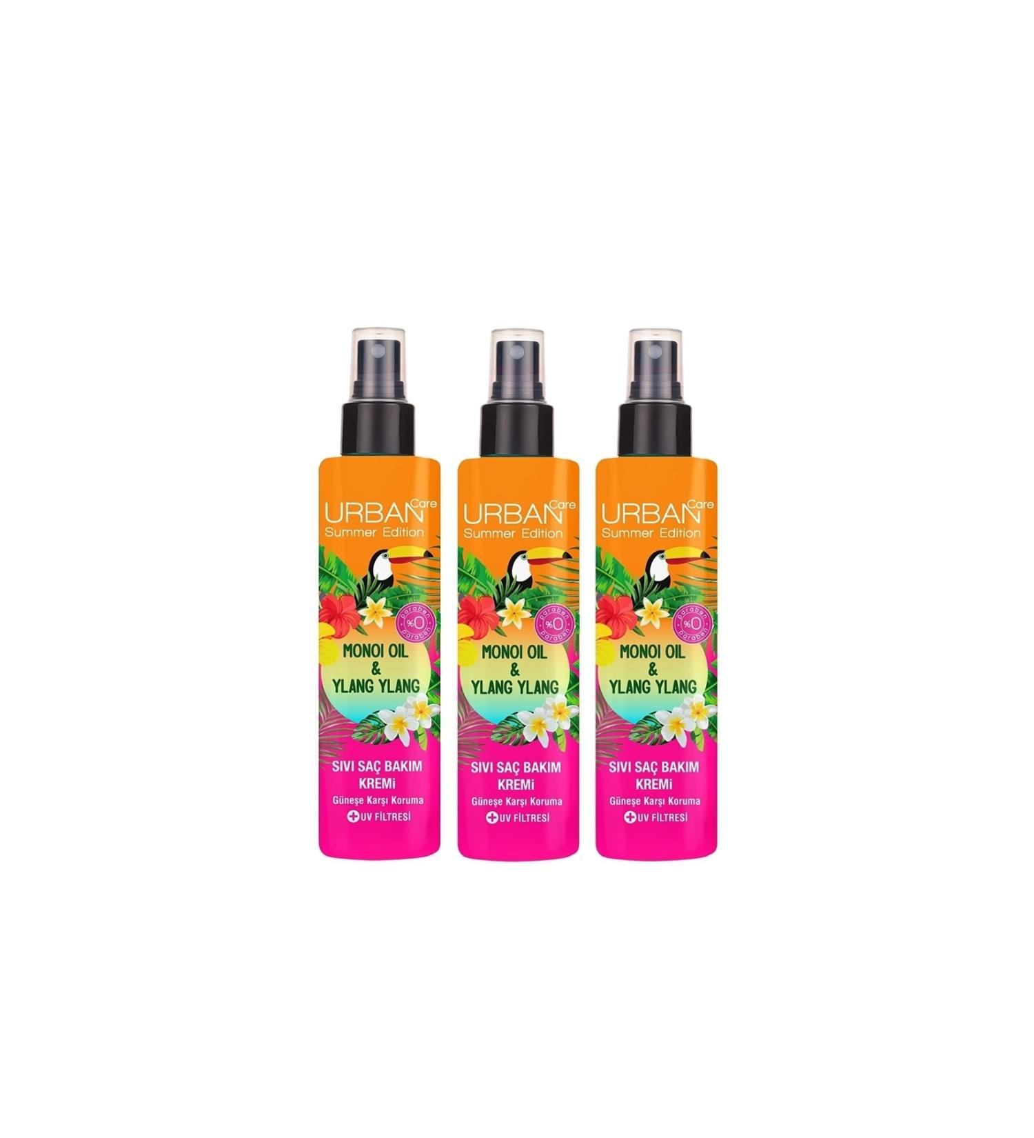 Urban Care Summer-monoi Oil&ylang Ylang Sun Protection Liquid Hair Care Cream-vegan-3x200ml
