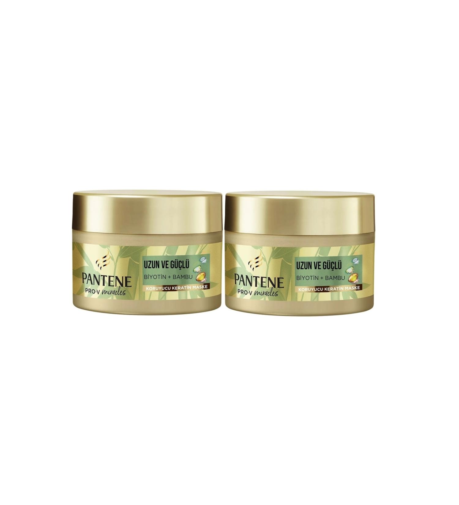 Pantene Long & Strong Keratin Protective Anti-Hair Loss Mask Bamboo & Biotin 2x160ml - Buy Online on GoSupps.com