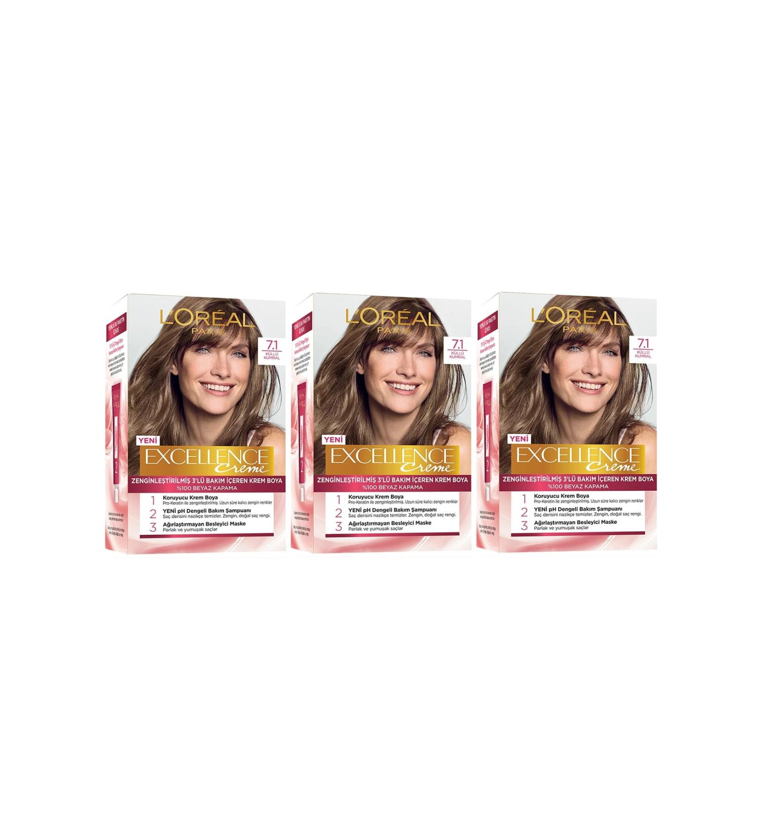 L'Oreal Paris Excellence Hair Dye 7.1 Ash Blonde 3-Piece Set