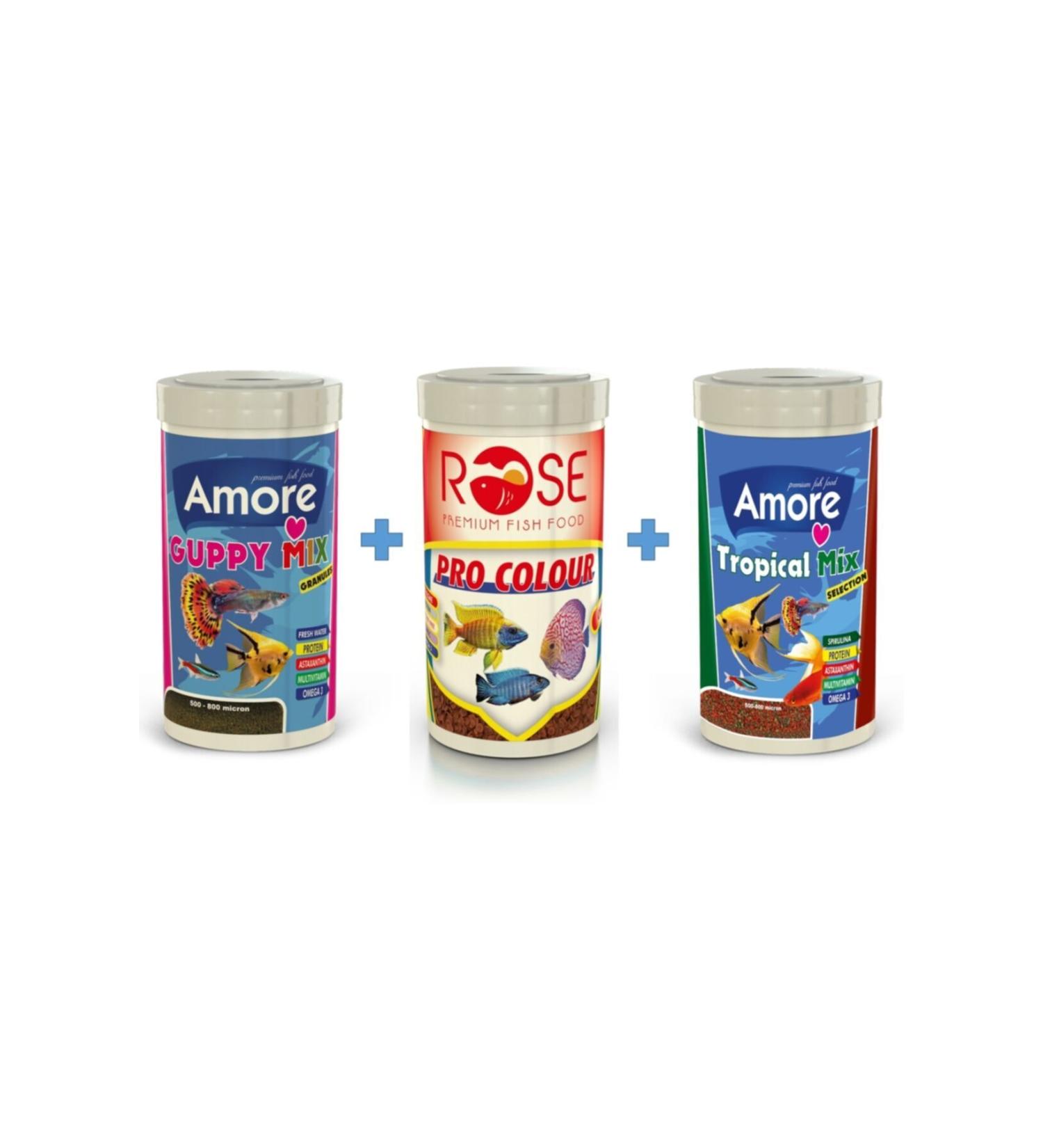 AMORE Guppy Mix 250ml + Pro Color Chips 250ml + Tropical Selection 250ml Tropical Fish Food