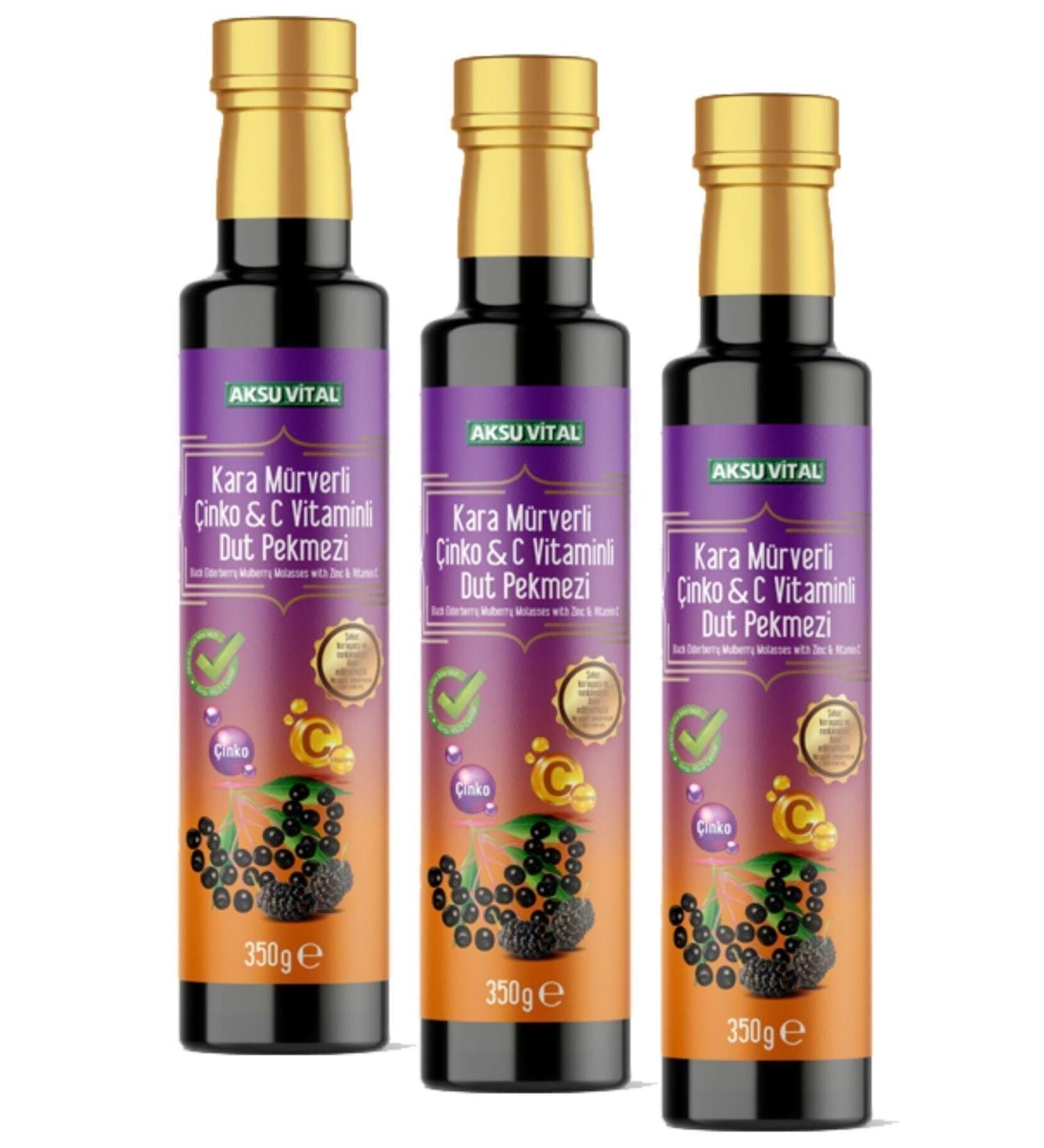 Aksu Vital Mulberry Molasses with Black Elderberry Zinc & Vitamin C 350 Gr X 3 Pieces