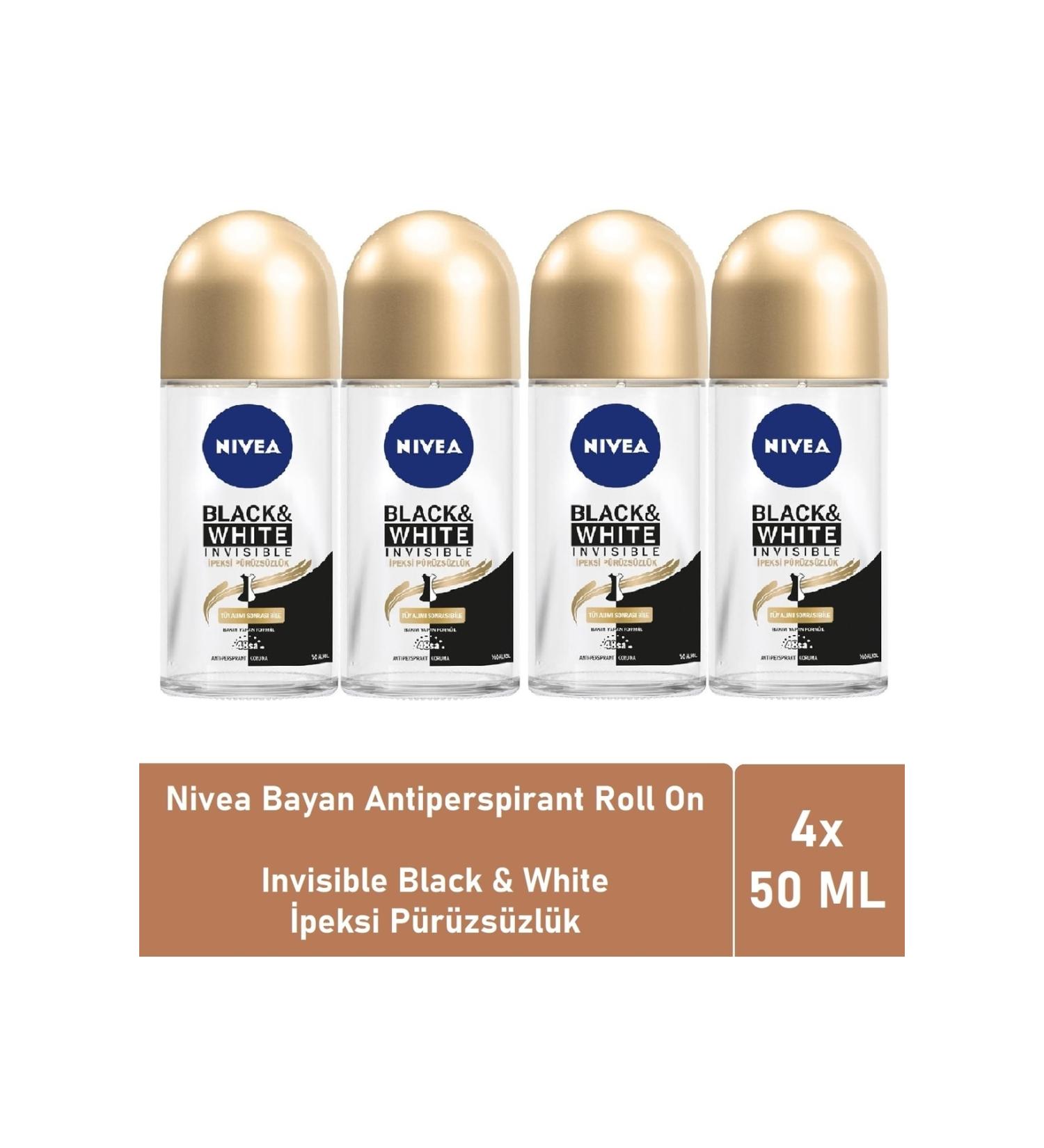 NIVEA Roll On Invisible Black White Silky Smoothness 50 ml - 4 Pack Advantage