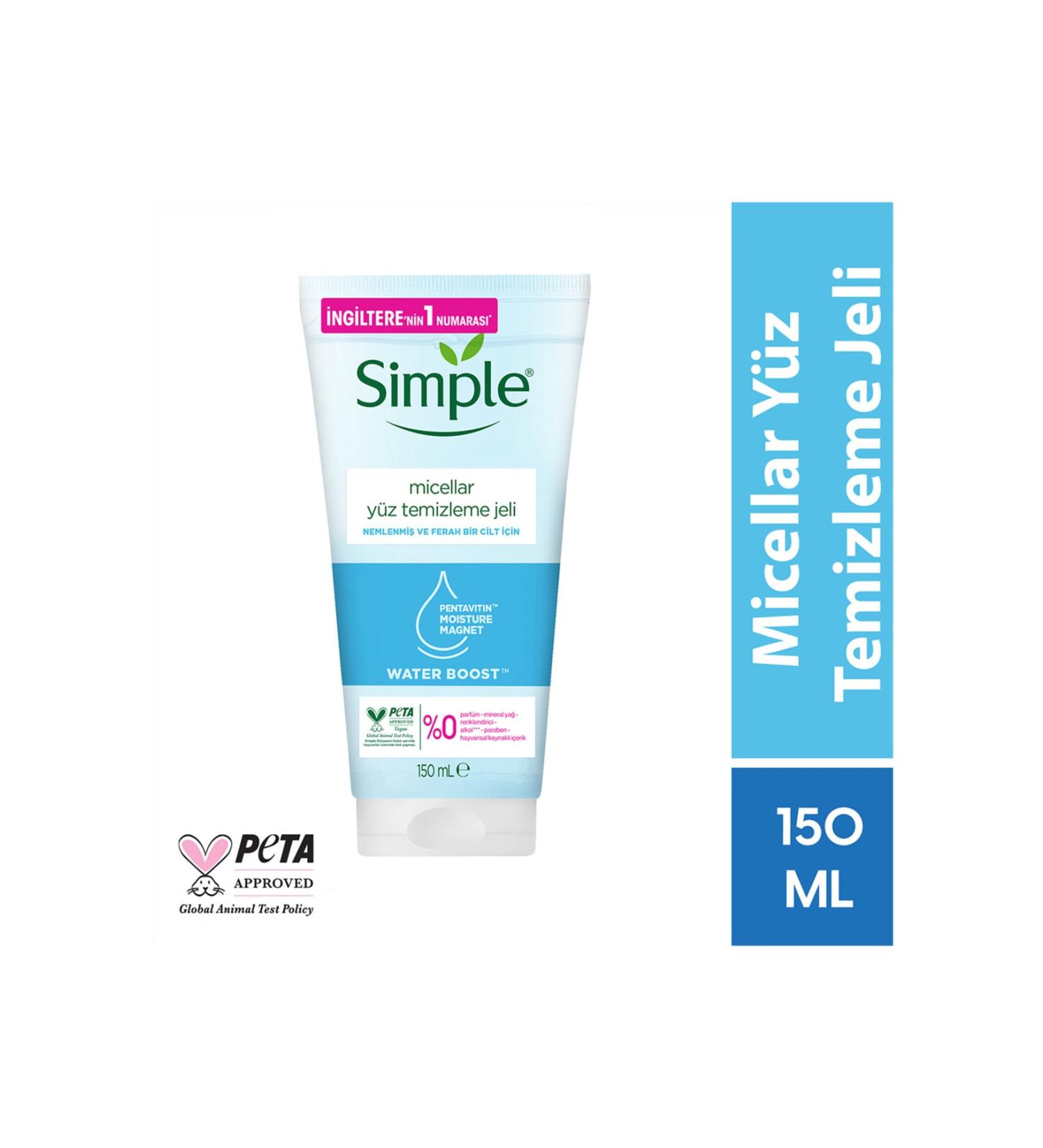 Simple Water Boost Micellar Facial Cleansing Gel For Moisturized and Fresh Skin 150 Ml