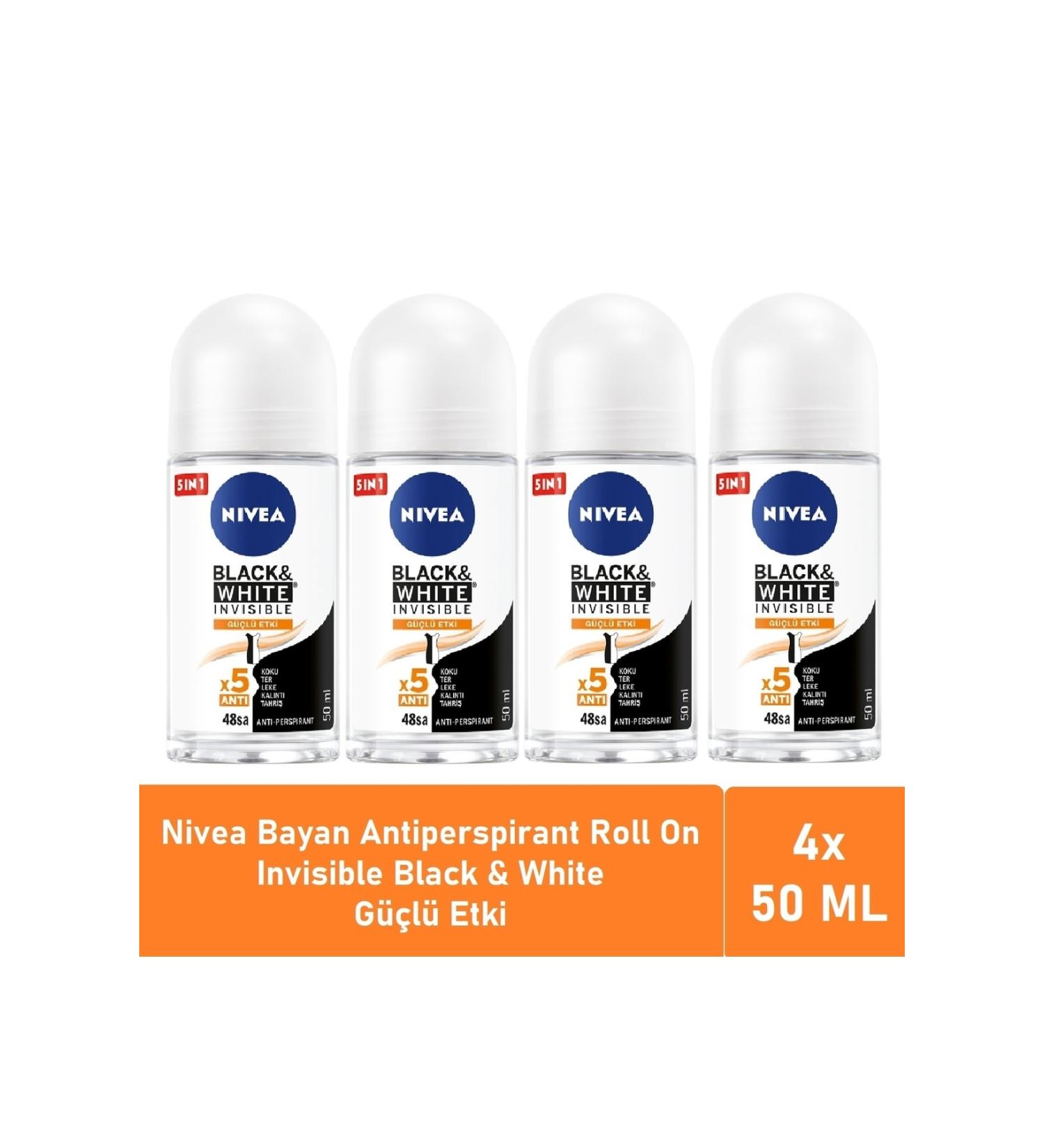 NIVEA Roll On Invisible Black White Strong Effect 50 ml - 4 Pack Advantage