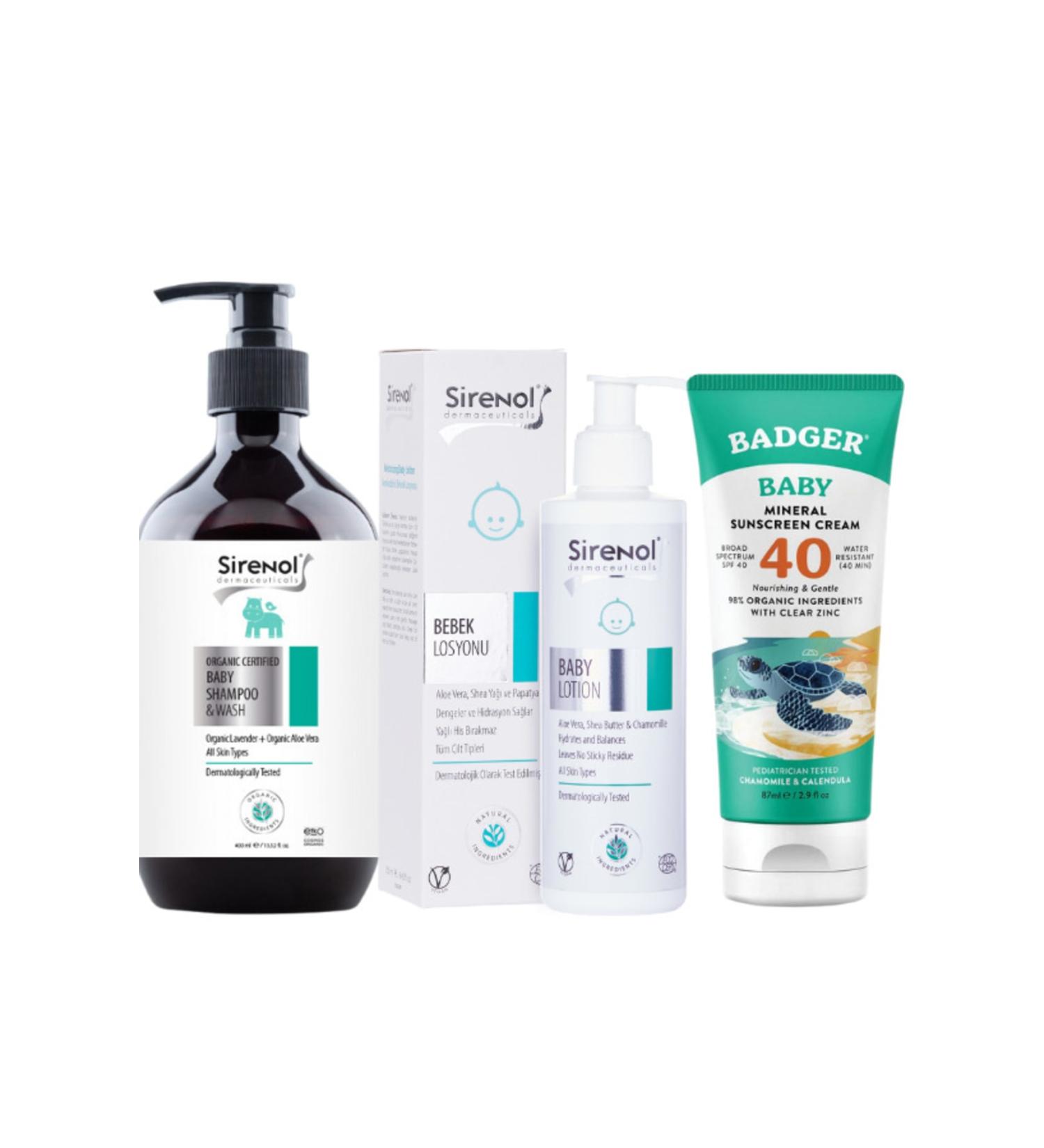 Badger Baby Sunscreen Spf40 With Sirenol Natural Baby Shampoo And Lotion Set