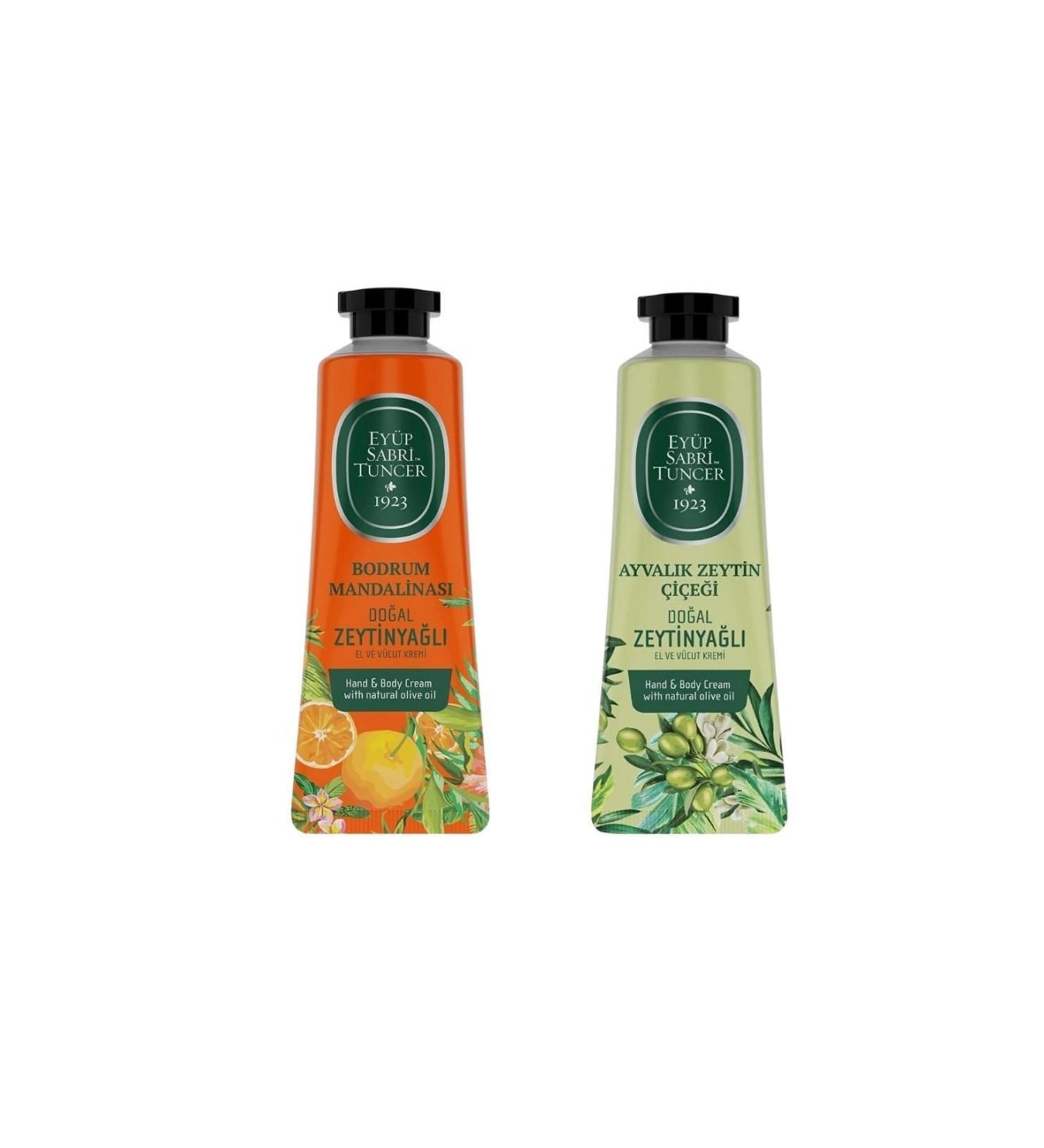 Ey p Sabri Tuncer Bodrum Mandarin Hand and Body Cream 50ml + Ayval k Olive Blossom Cream 50ml