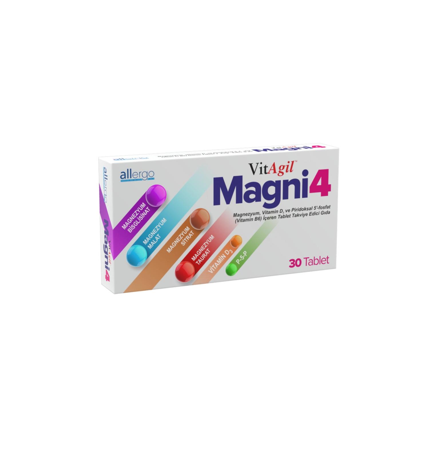 Allergo Vitagil Magni4 Magnesium Vitamin D3 P5p 30 Tablets