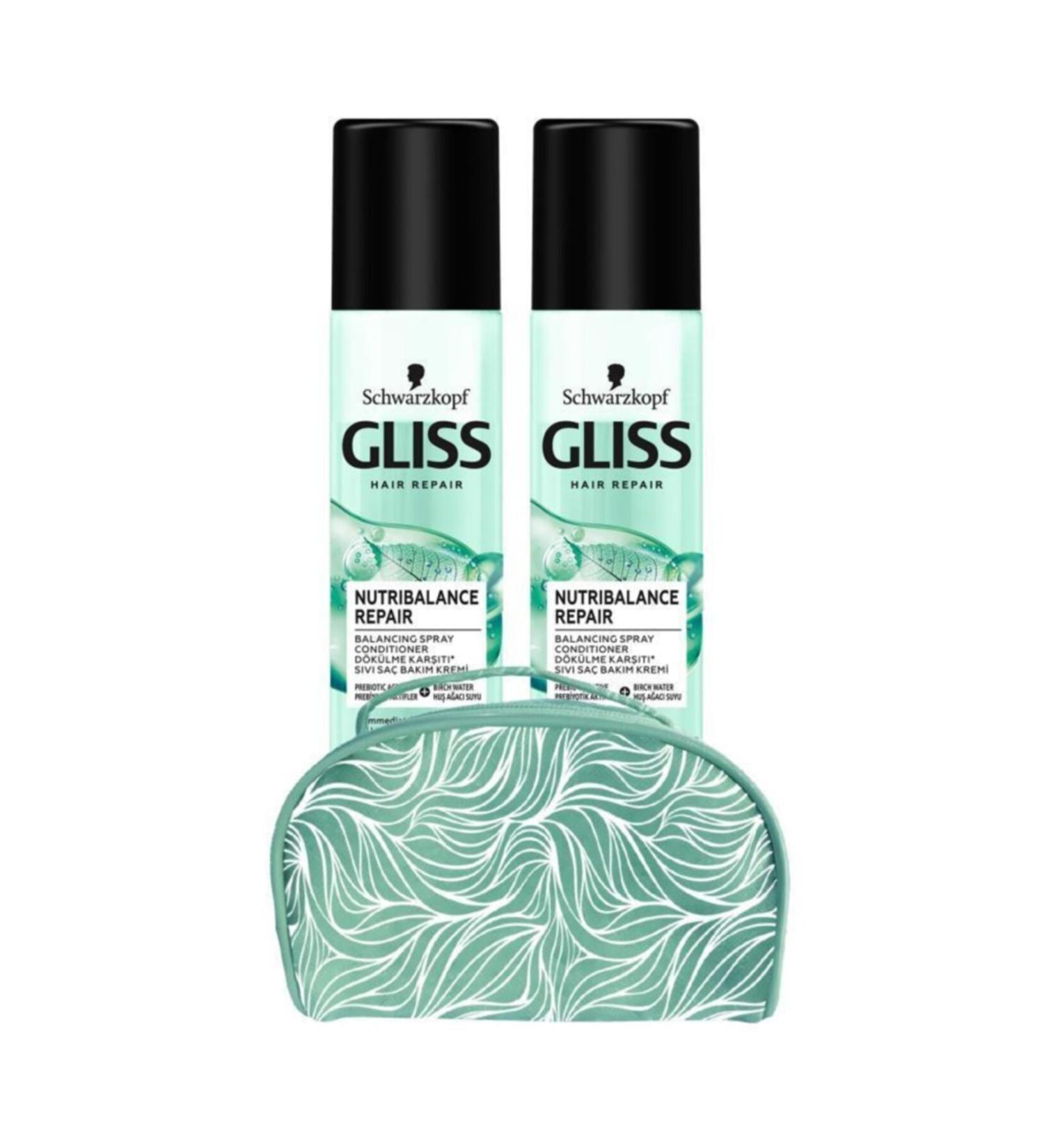 Gliss Nutribalance Liquid Hair Conditioner 200 Ml X2 Pieces + Makeup Bag