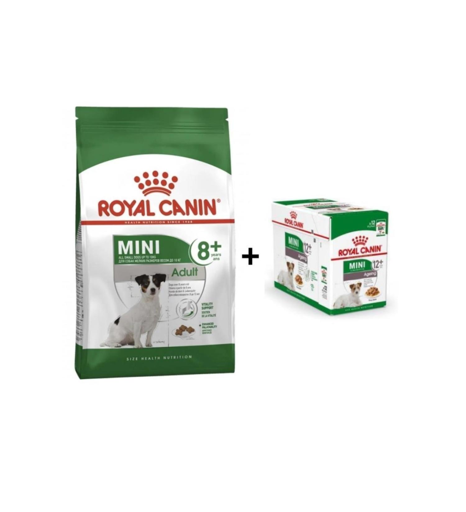 Royal Canin Mini Adult +8 Years Old Dog Food 2 Kg + 12 Pieces Wet Food