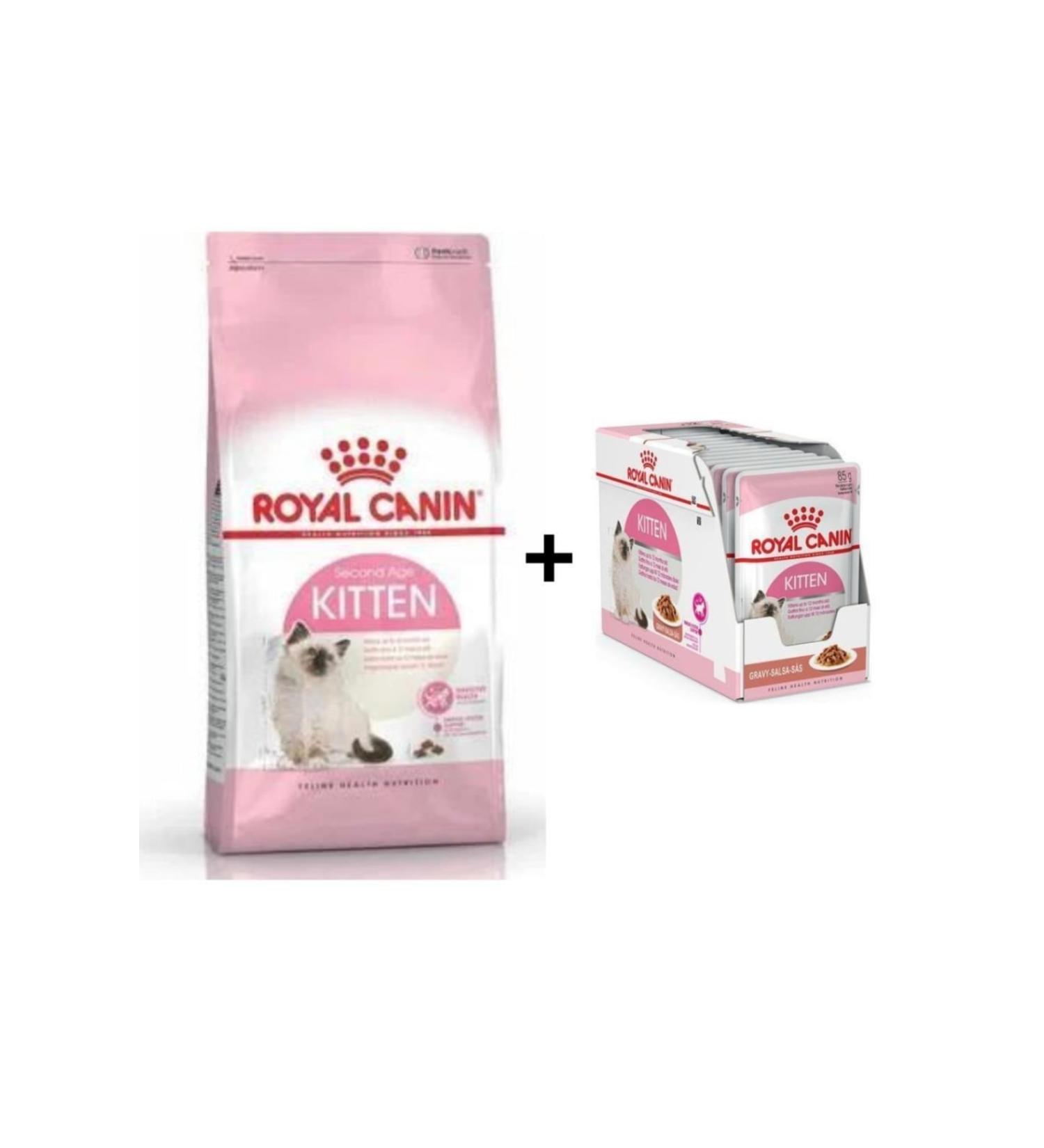 Royal Canin Kitten Dry Cat Food 2 Kg + 12 Pieces Wet Food