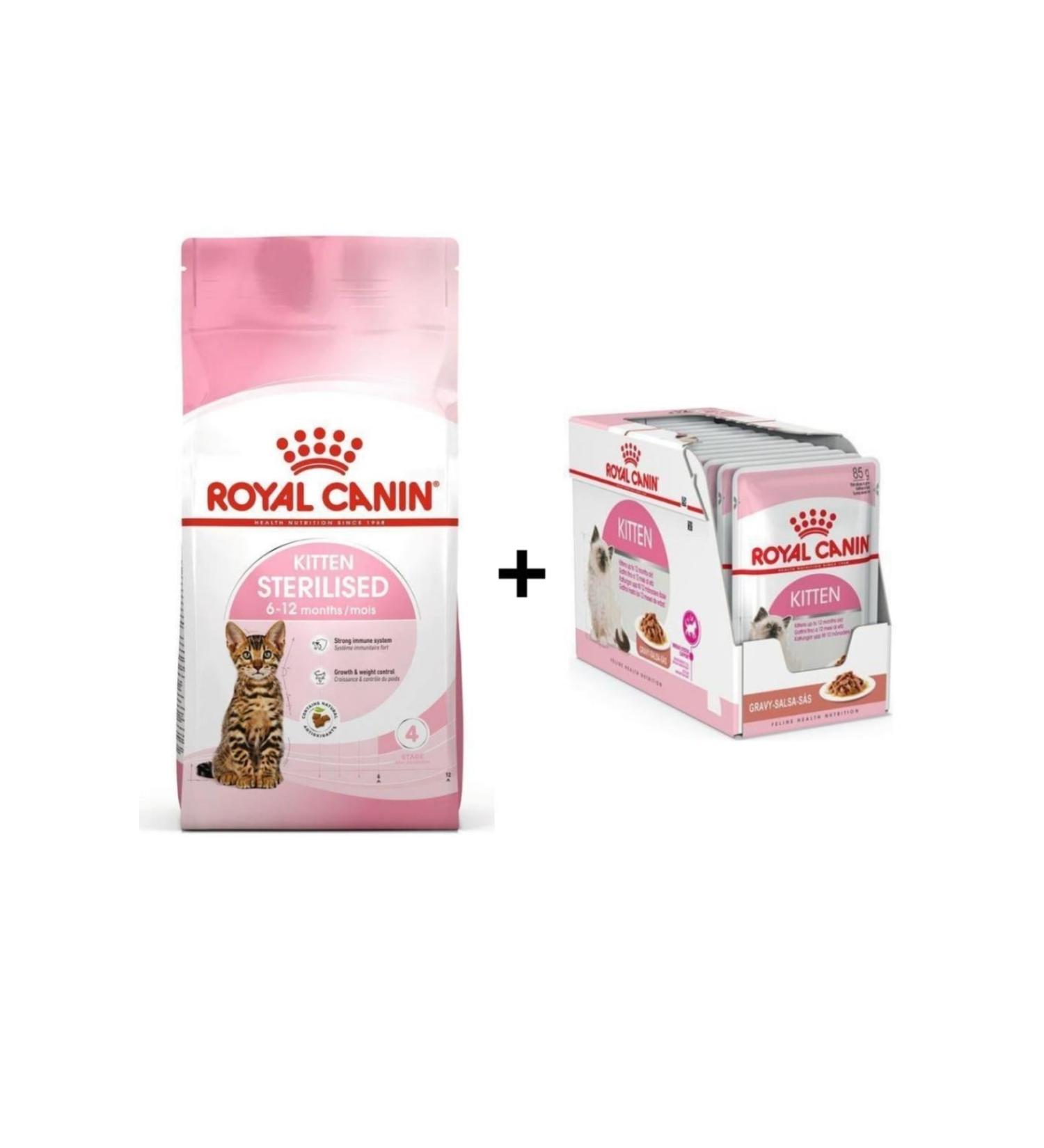 Royal Canin Kitten Sterilized Neutered Kitten Food 2 Kg + 12 Pieces Wet Food