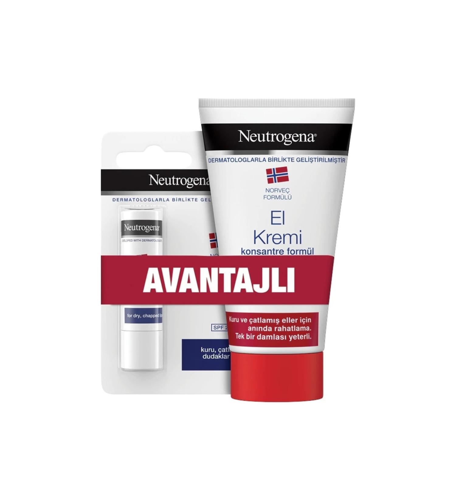 Neutrogena Norwegian Formula Unscented Hand Cream 75 Ml + Nourishing Lip Moisturizer 4.8gr