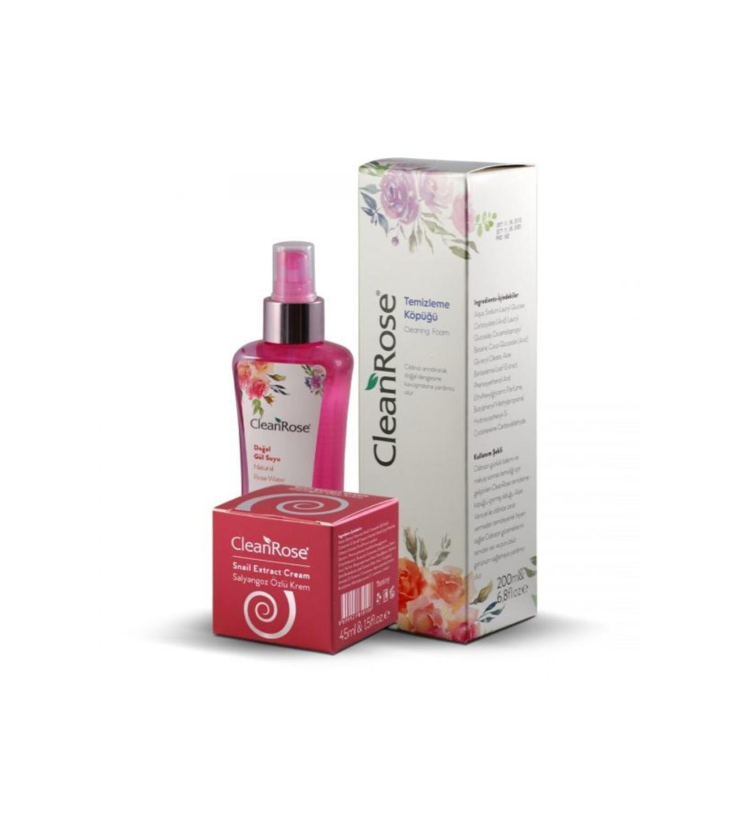 Clean Rose Snail Cream + Spray Rose Water + Cleansing Foam