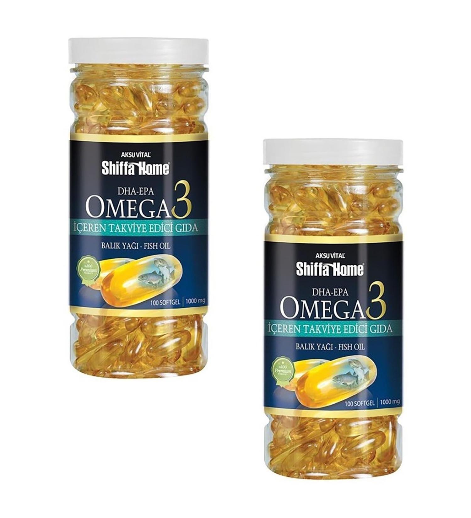 Shiffa Home Omega 3 Fish Oil 100 Softgel 1000mg 2 Piece Set
