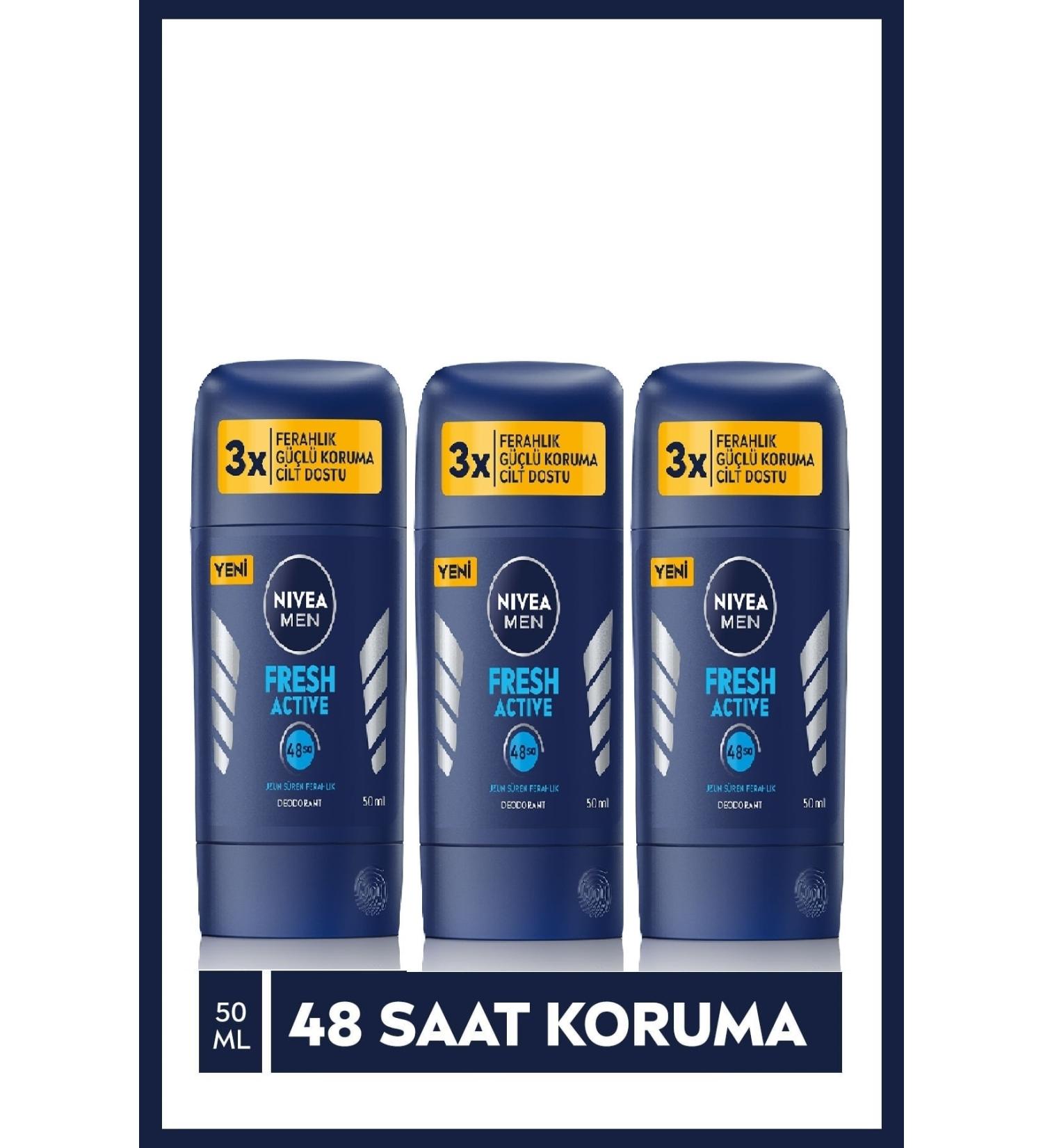NIVEA Men Fresh Active 48 Hour Refreshing Stick 50 Ml X 3 Pieces - Buy Online on GoSupps.com