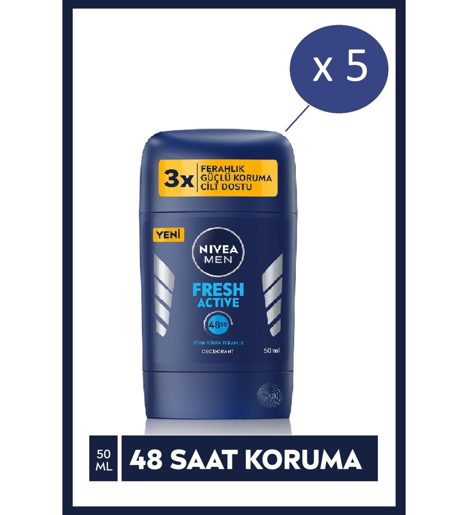 NIVEA Men Men's Fresh Active 48 Hour Refreshing Stick 50 Ml X 5 Pieces (Box) - Buy Online on GoSupps.com
