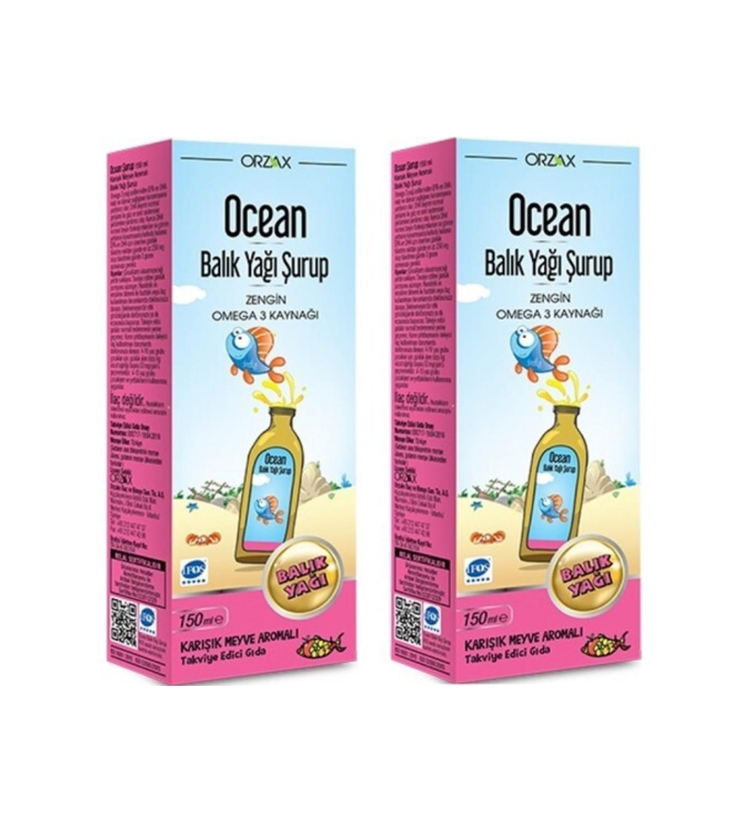 Ocean Orzax Fish Oil Syrup Mixed Fruit Flavored Syrup 150 Ml 2 Boxes