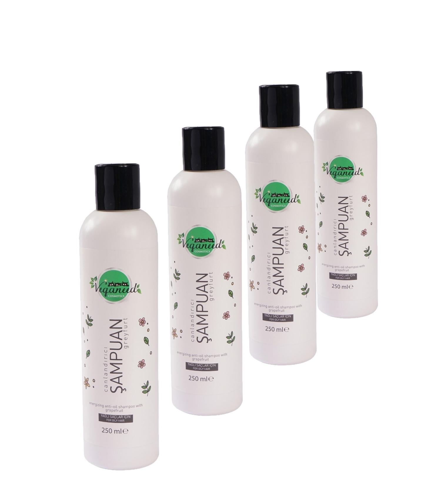 Veganeed Revitalizing Vegan Shampoo Grapefruit Flavor For Oily Hair 4 X 250 ml