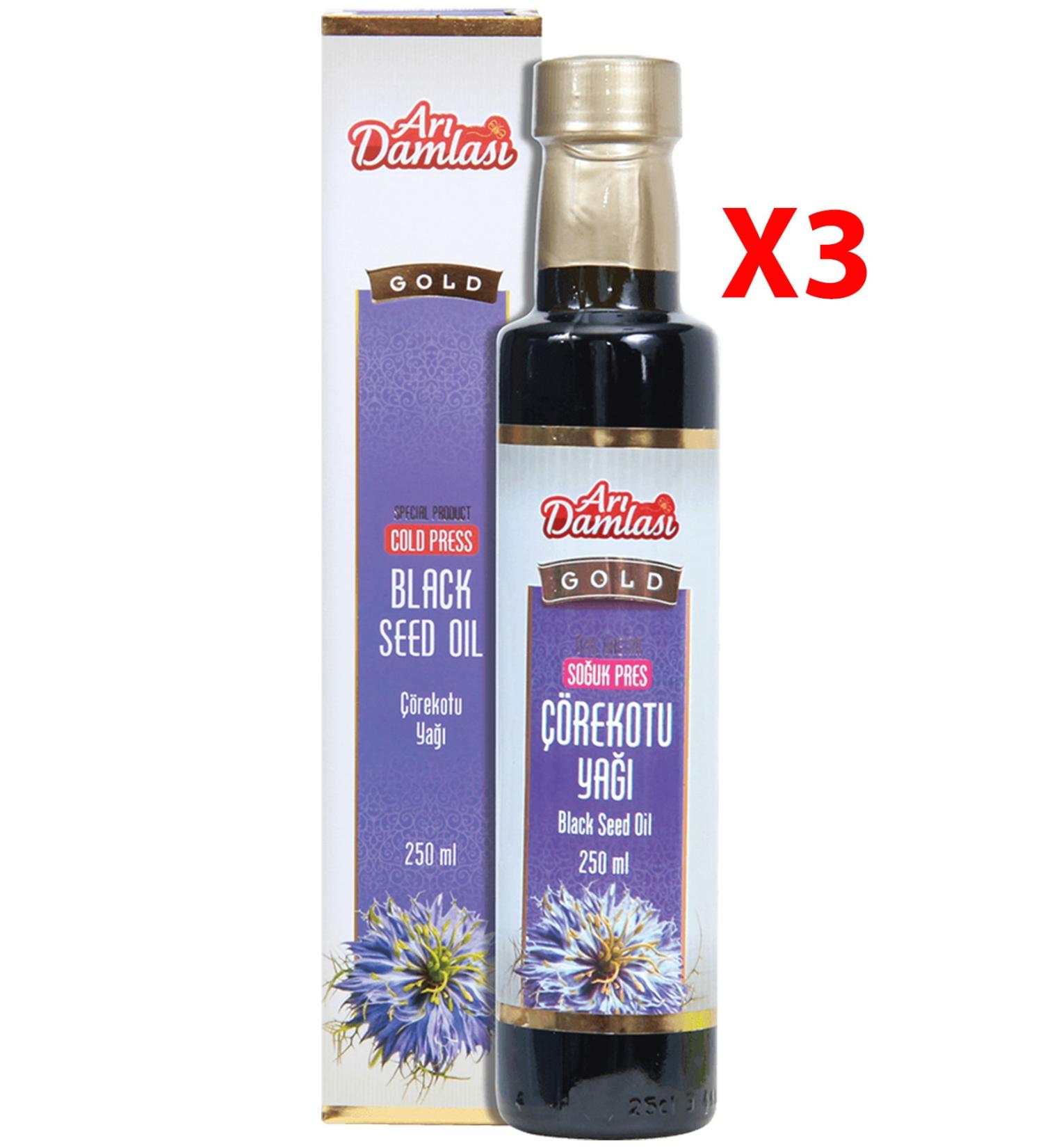 Bee Drops Organic % Herbal Cold Pressed Black Cumin Oil 250 Ml 3 Pieces