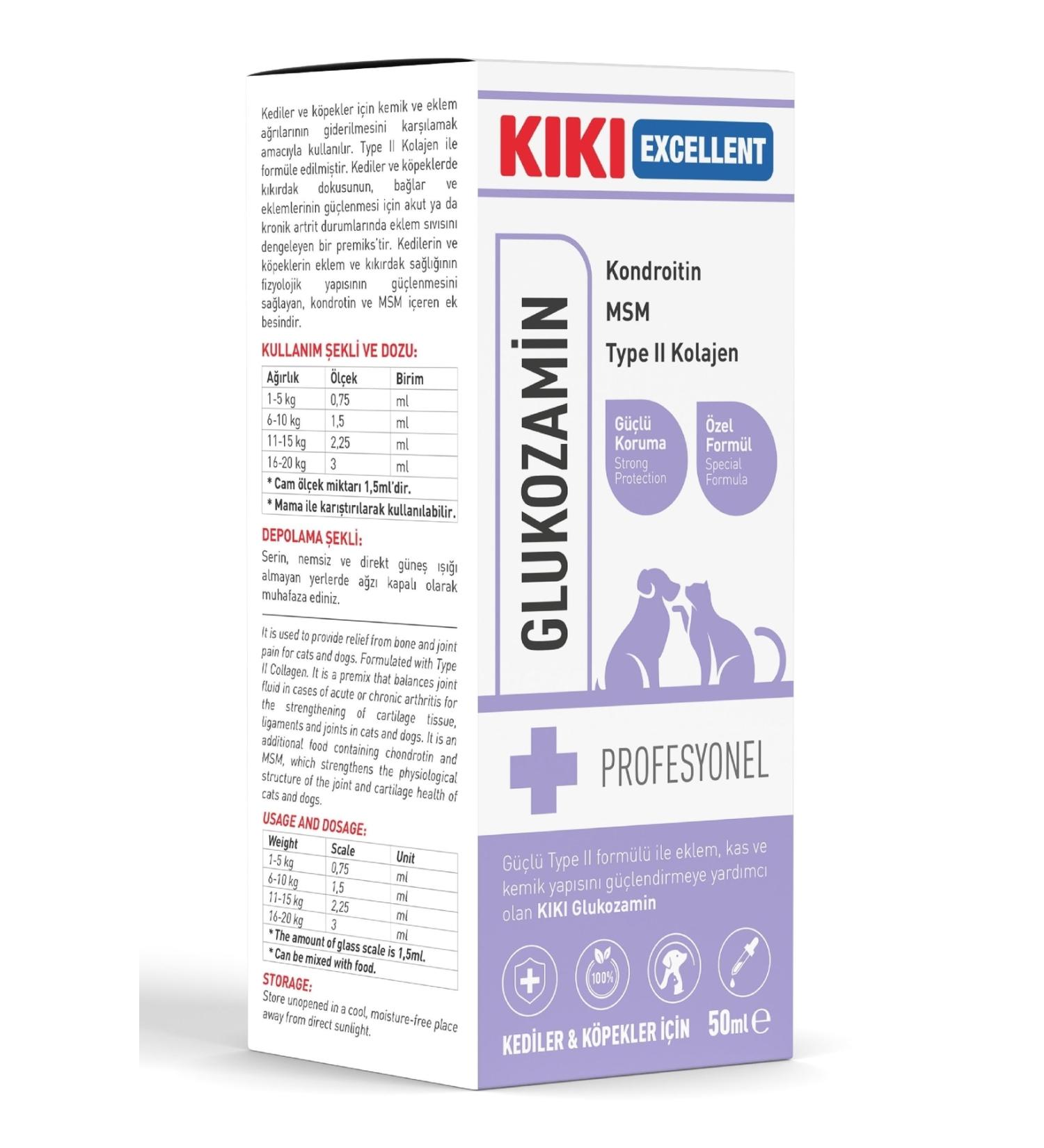 Kiki Excellent Cat & Dog Glucosamine - Cat and Dog Vitamin - Joint Muscle Bone Structure Strengthener - 50 Ml.