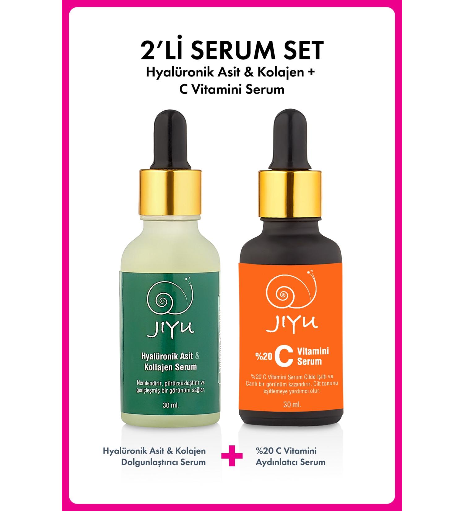JIYU 2-Piece Skin Care Serum Set Hyaluronic Acid And Collagen Serum + Vitamin C Serum 2 X 30 Ml. - Buy Online on GoSupps.com