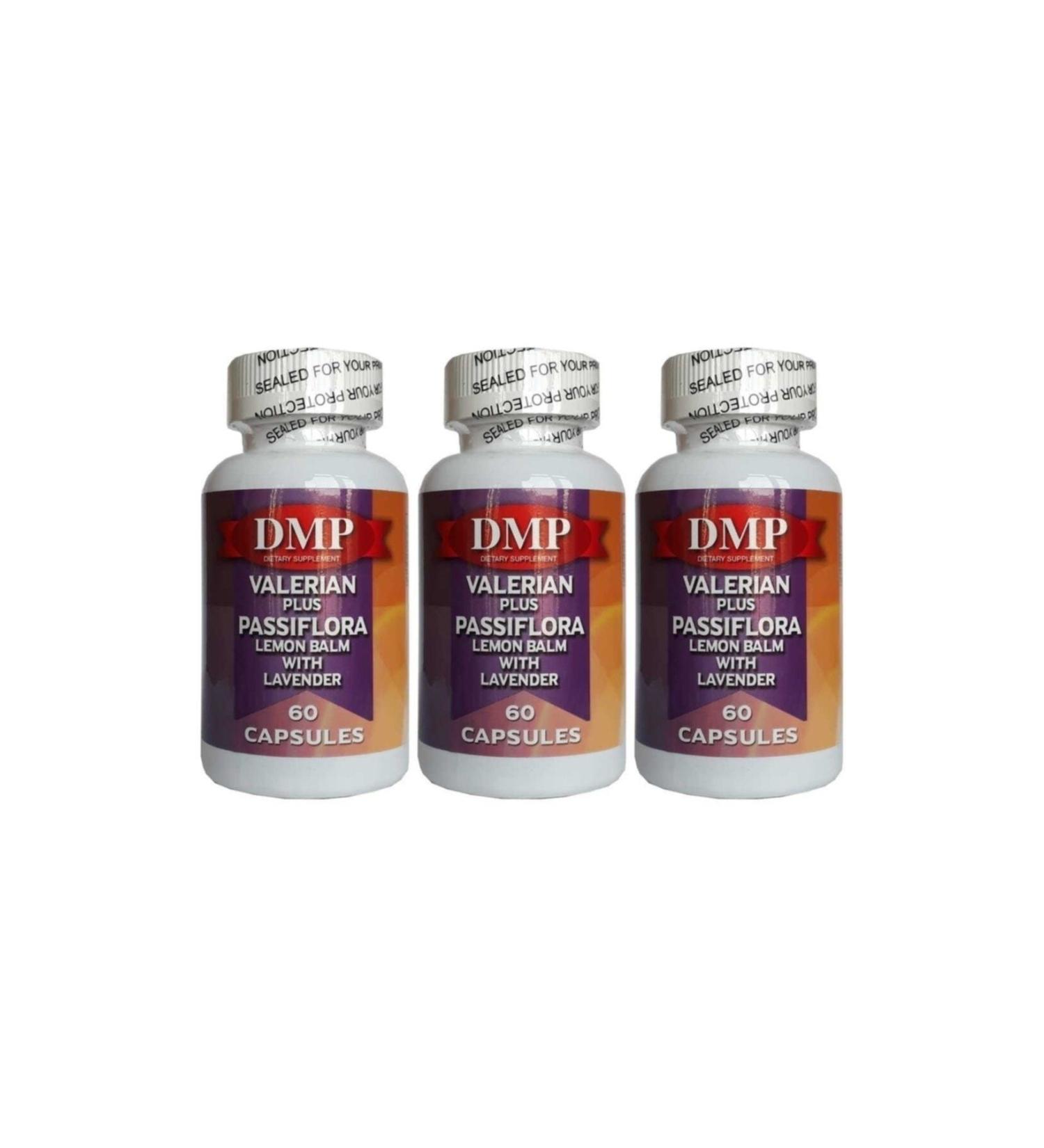 DMP Valerian Plus Passiflora Lemon Balm With Lavender 3 Boxes Total 180 Capsules Cat Grass