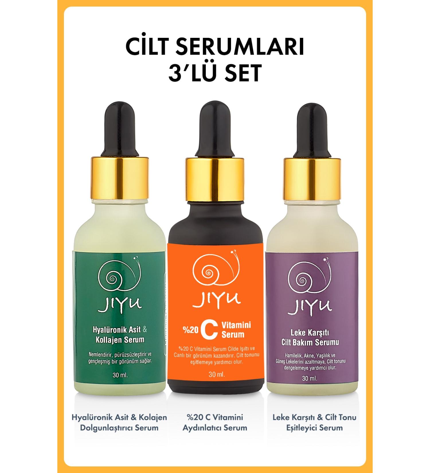 JIYU 3-Piece Skin Serum Set (Hyaluronic Acid & Collagen Serum + Vitamin C + Anti-Spot Serum) 3x30 Ml. - Buy Online on GoSupps.com