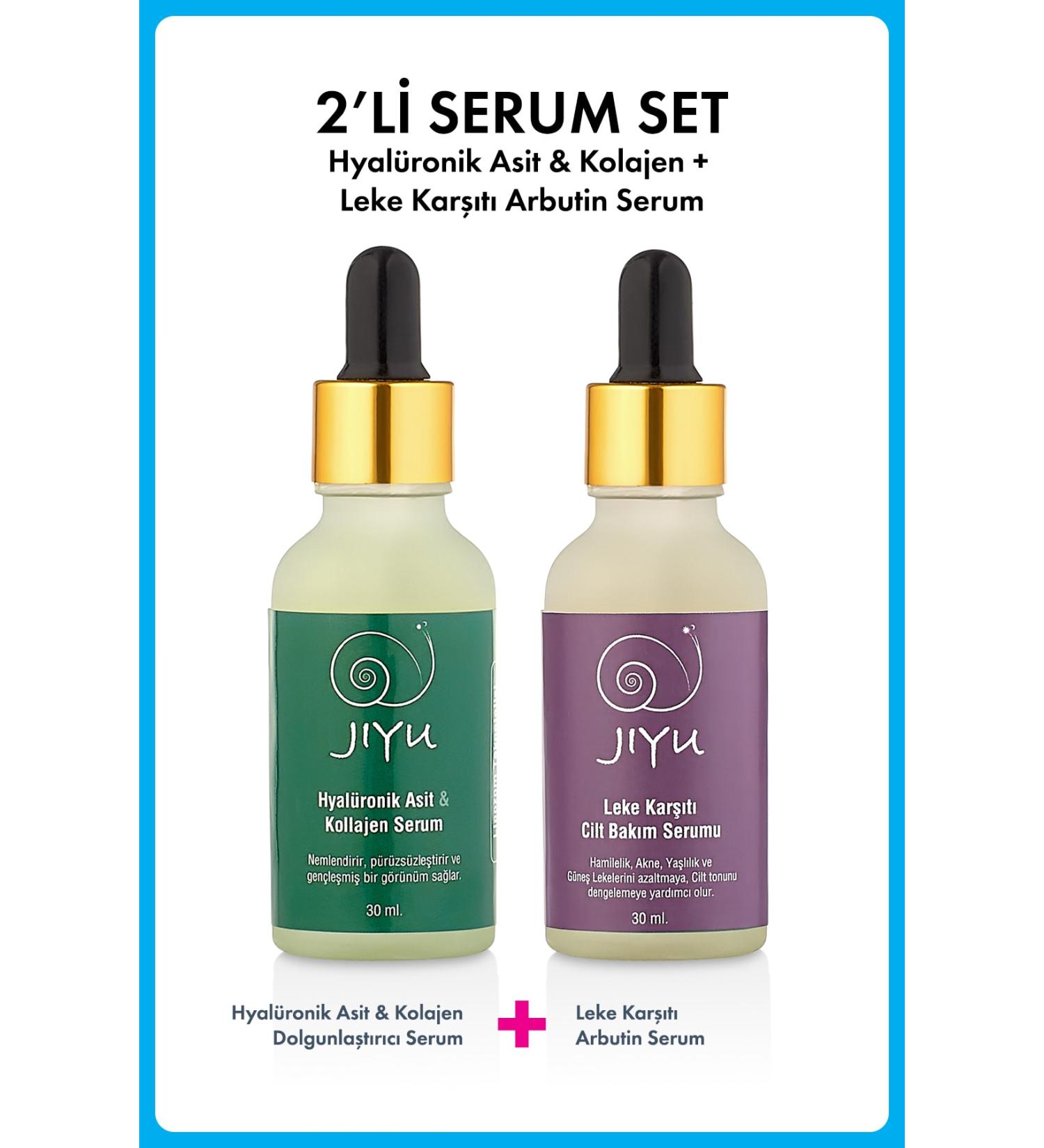 JIYU 2-Piece Skin Care Serum Set Hyaluronic Acid And Collagen Serum Anti-Stain Arbutin Serum 2x30ml - Buy Online on GoSupps.com