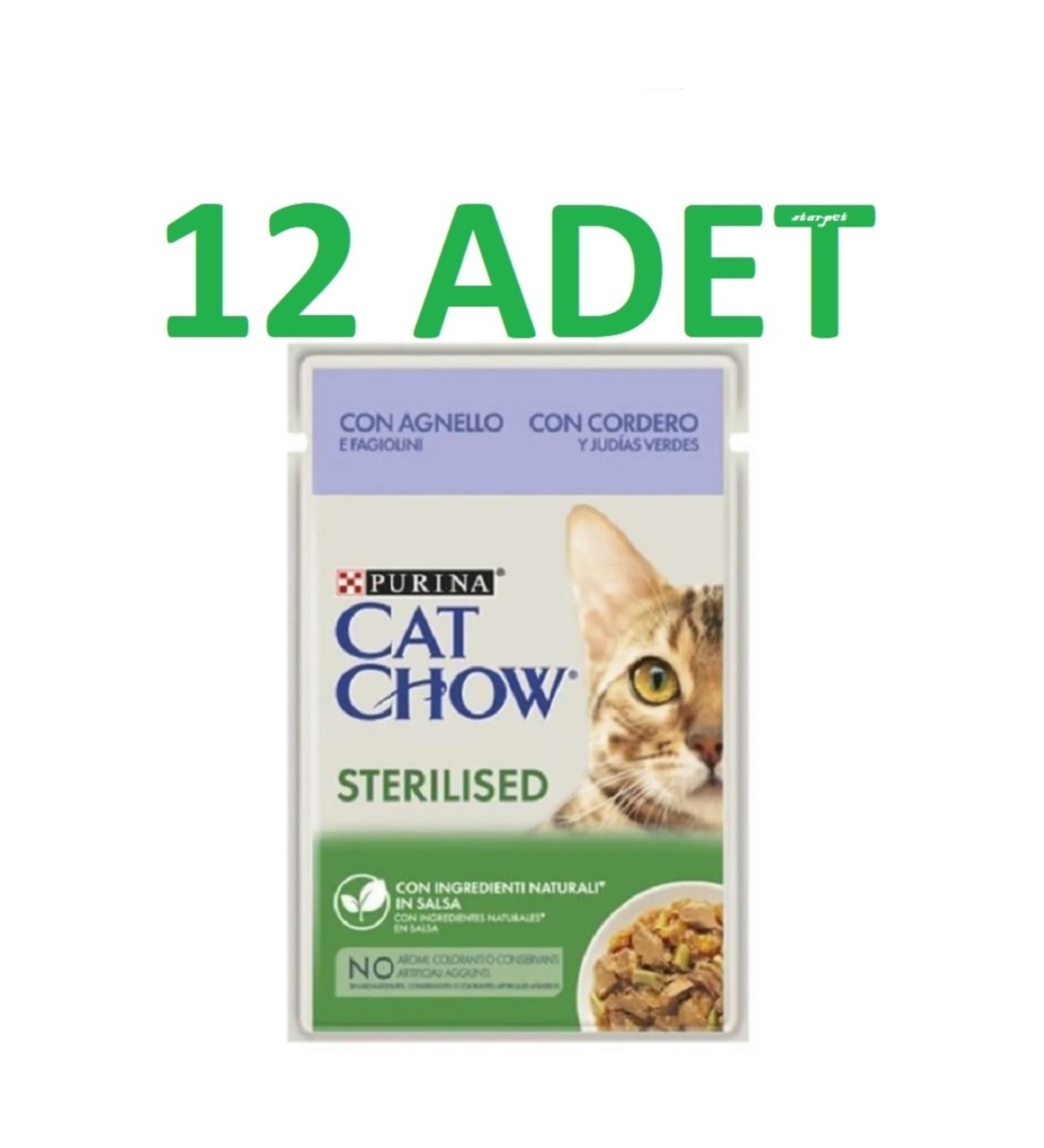 Purina Cat Chow Pouch Adult Cat Food with Sterilized Lamb and Green Beans 85 G X 12 Pieces