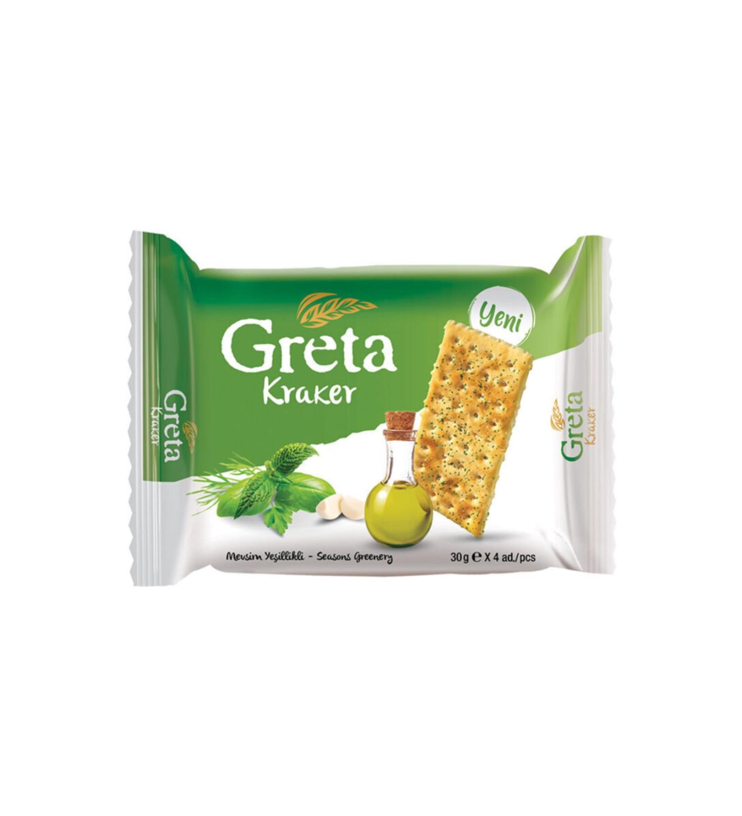 len Greta Seasonal Greens Crackers (30 gr x 4 pieces) X 8 Pieces