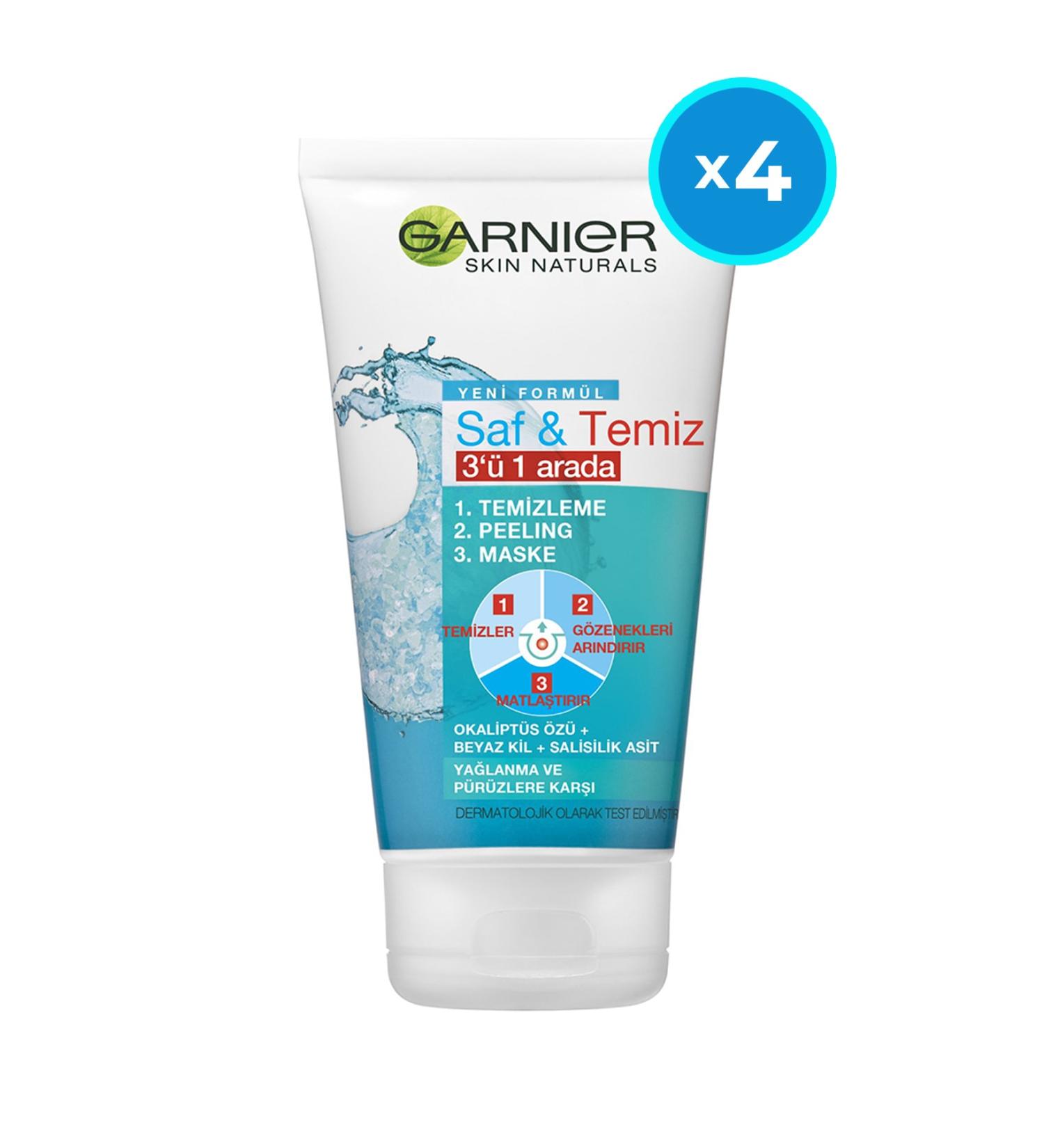 Garnier Pure & Clean Anti-Oily and Anti-Imperfections 3 in 1 50 ml X 4 Pieces (TRAVEL SIZE)